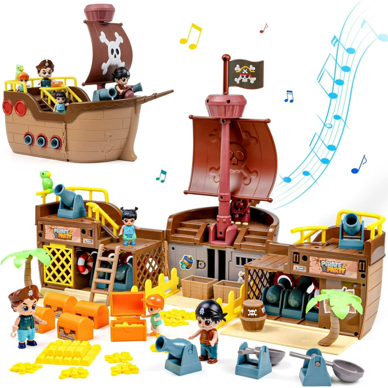 JoyStone Pirate Ship Playset, 2-in-1 Ship and Base, Sounds