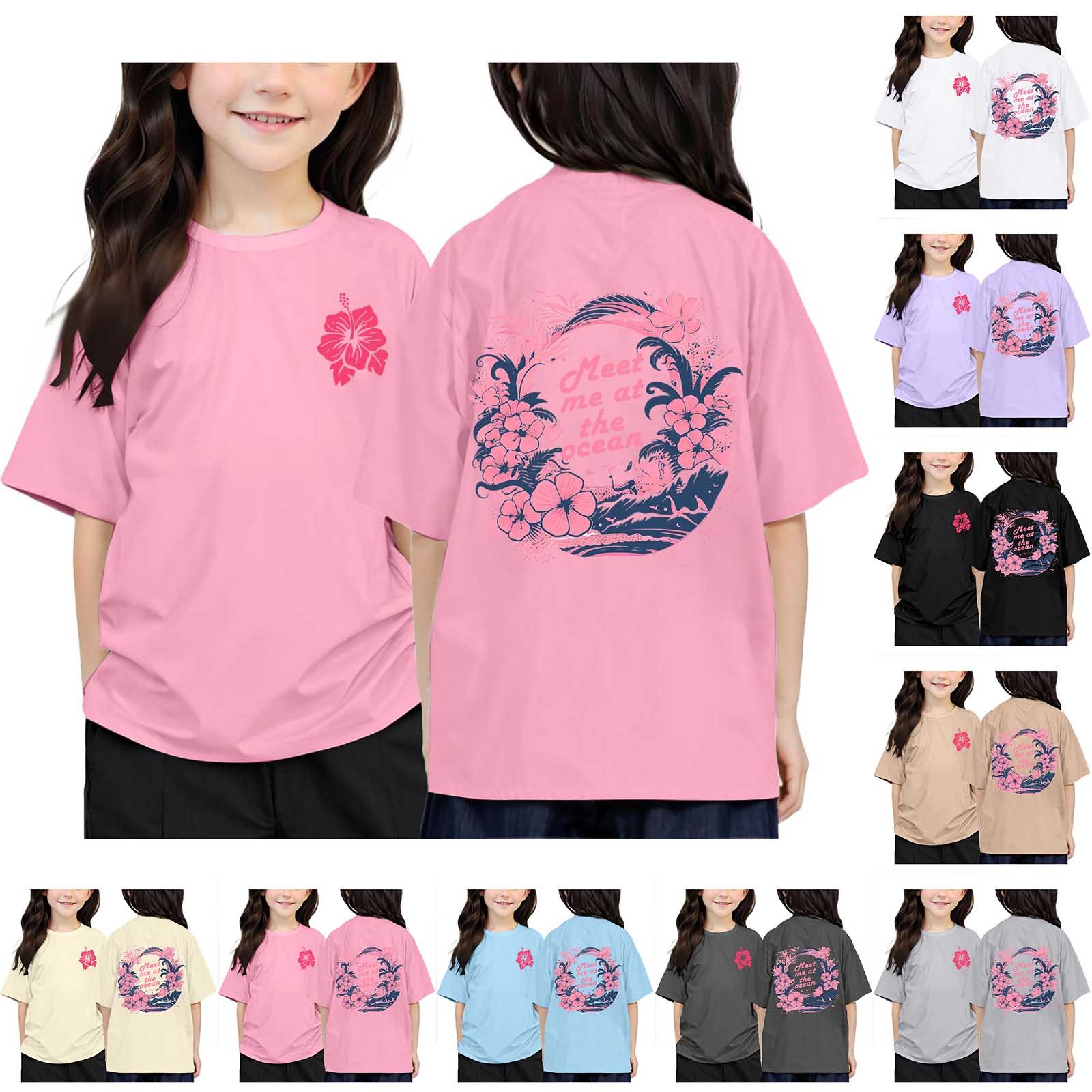 thumbnail video image 2 of SNKSDGM Girls Girls Short Sleeve Tops Size 8 Clothes for Girls 10-12 Sweatshirts Children's Printed Round Neck Short Sleeved T Shirt for Boys and Girls 8-9 Years, 2 of 4