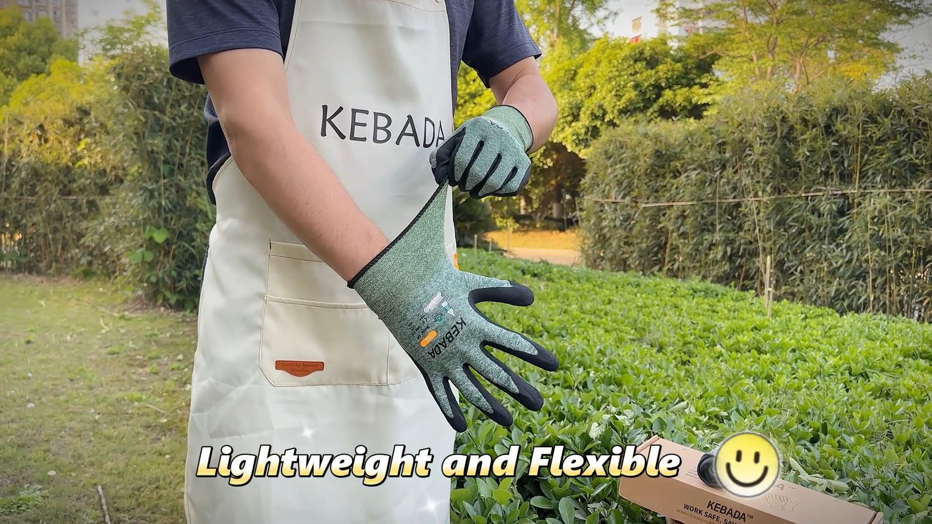 thumbnail video image 2 of 6 Pairs Breathable Gardening Gloves for Men, Latex Coated Garden Gloves, Eco-Friendly, Lightweight, Recycled PET Material, Green & Gray, Medium, 2 of 7