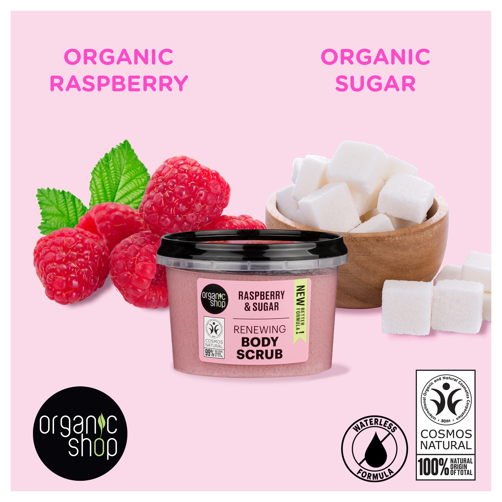 thumbnail video image 2 of Organic Shop Raspberry & Sugar, Renewing & Exfoliating Body Scrub, 100% Vegan & Organic, Daily Exfoliant, Detox & Moisturizer, Body, Face, Hand & Foot, Intensive Care & Skin Toning. 250ml., 2 of 9