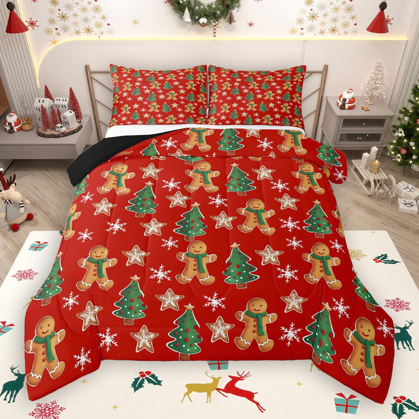 thumbnail video image 2 of Manfei Cartoon Gingerbread Man Bedding Comforter Set,Cute Bowtie Bow Twin Comforter Sets,Kawaii Red Snowflake Bedding Set For Boys Girls,Microfiber Bedroom Decor Reversible,2 Pieces, 2 of 9