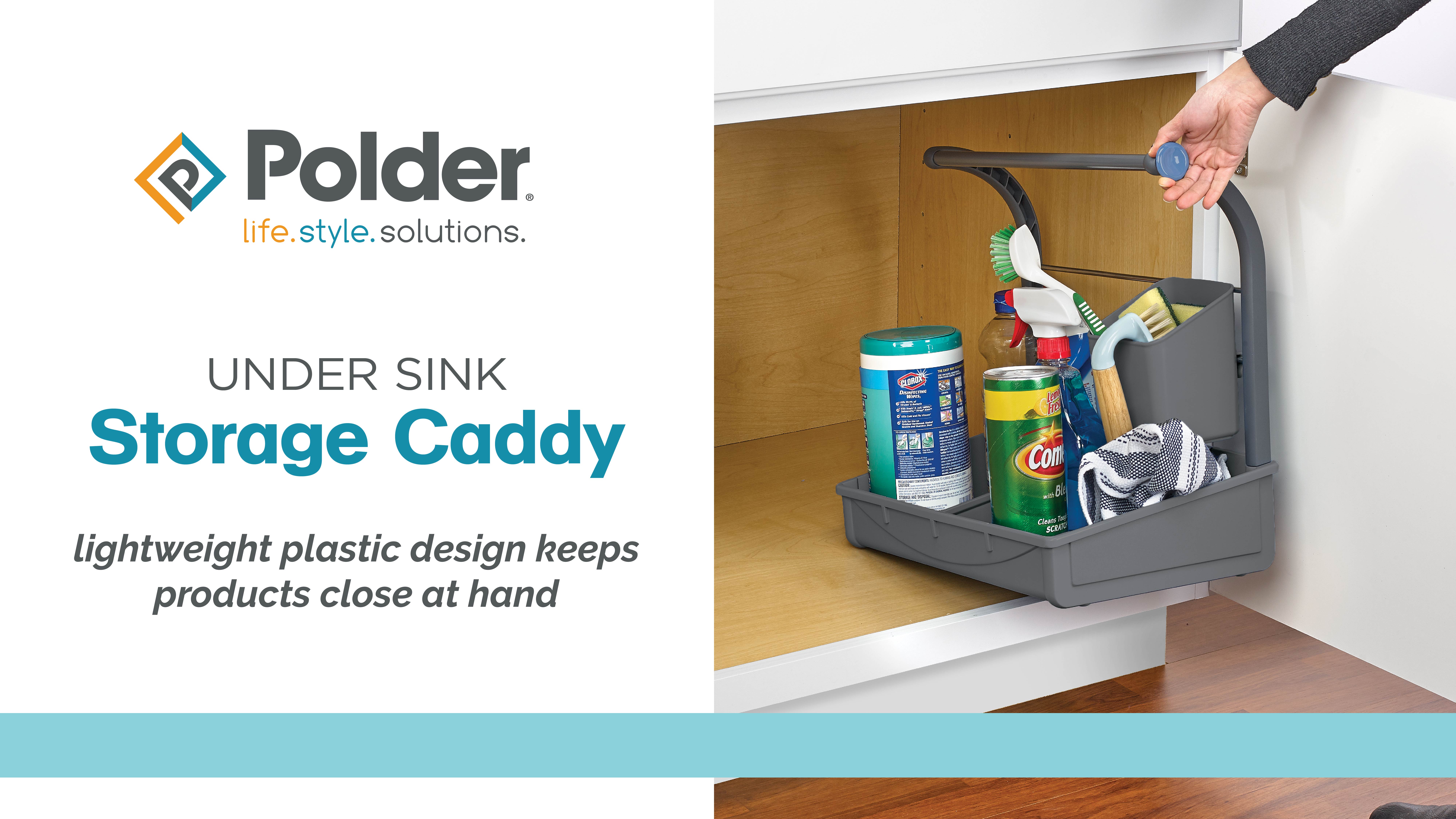 thumbnail video image 2 of Polder Under Sink Storage Caddy, Kitchen and Bathroom Organization and Storage with Tray, Easy-to-Assemble, 16.75" x 10.5" x 16.5", 2 of 10