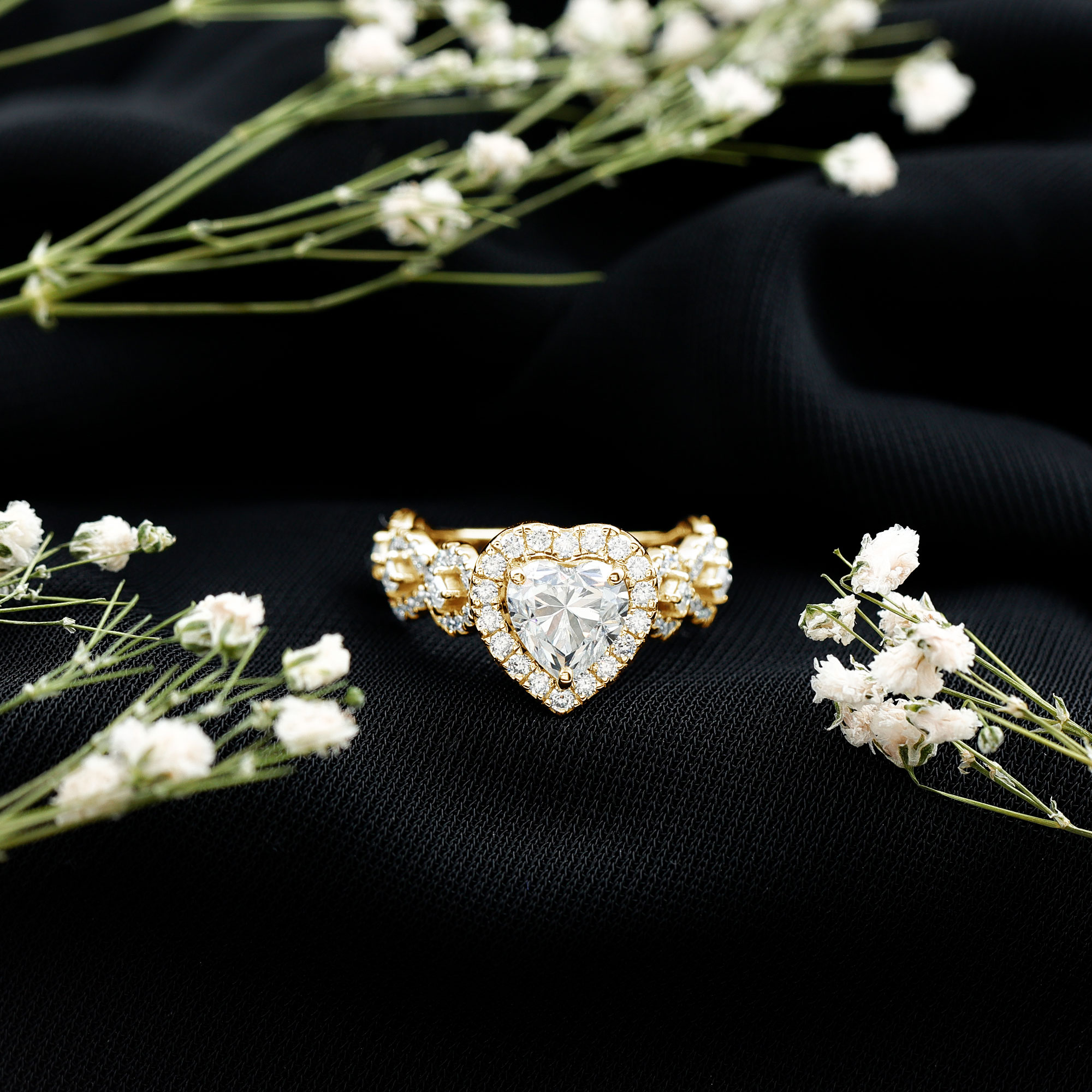 thumbnail video image 2 of Rosec Jewels Moissanite Heart Shaped Engagement Ring - Vintage Style Ring for Women - D-VS1 Quality Certified, 14K Yellow Gold, US 9.00, 2 of 8