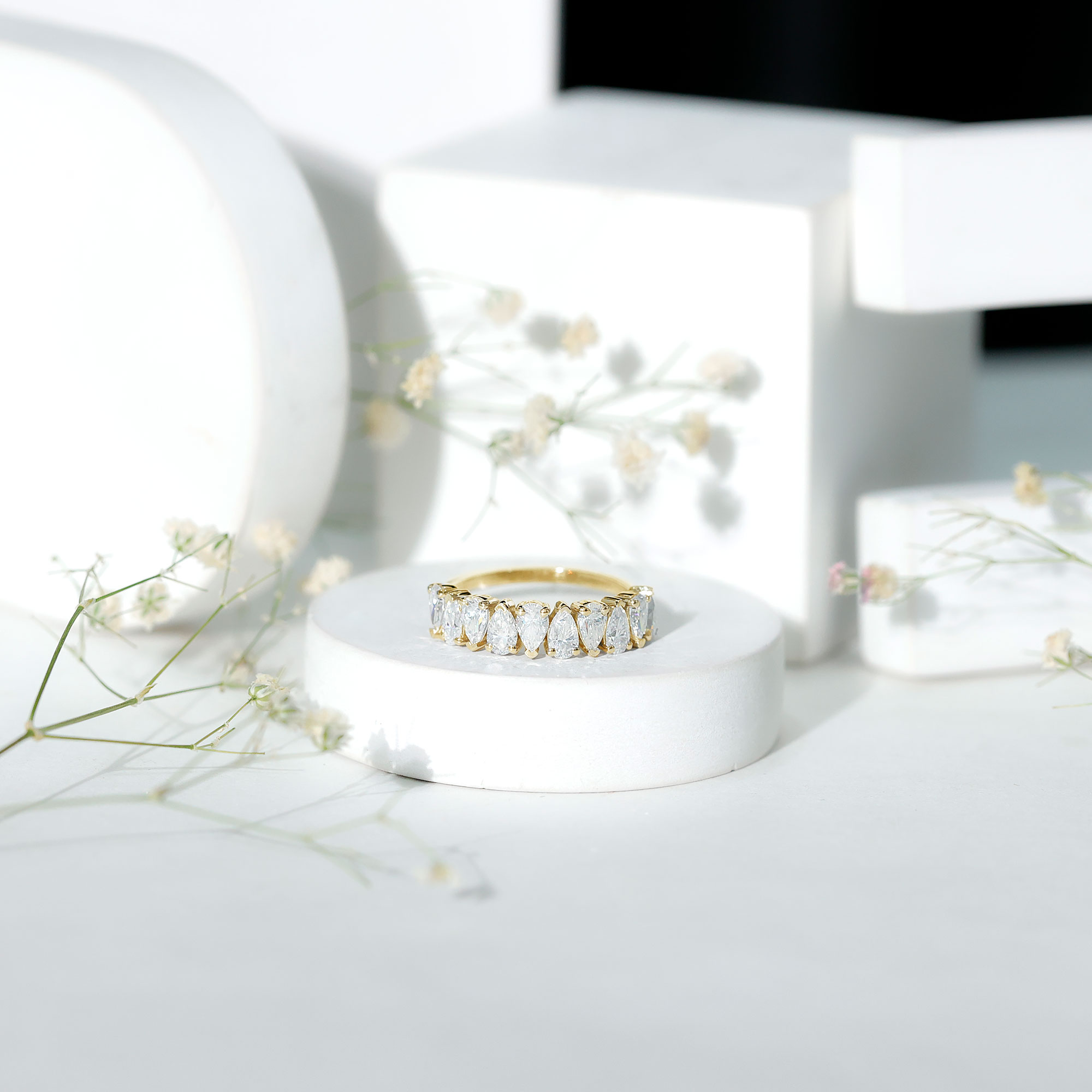 thumbnail video image 2 of Rosec Jewels Lab Diamond Anniversary Ring - Ef-Vs Quality Certified Diamond Pear Eternity Band for Women, 10K Yellow Gold, US 8.50, 2 of 7