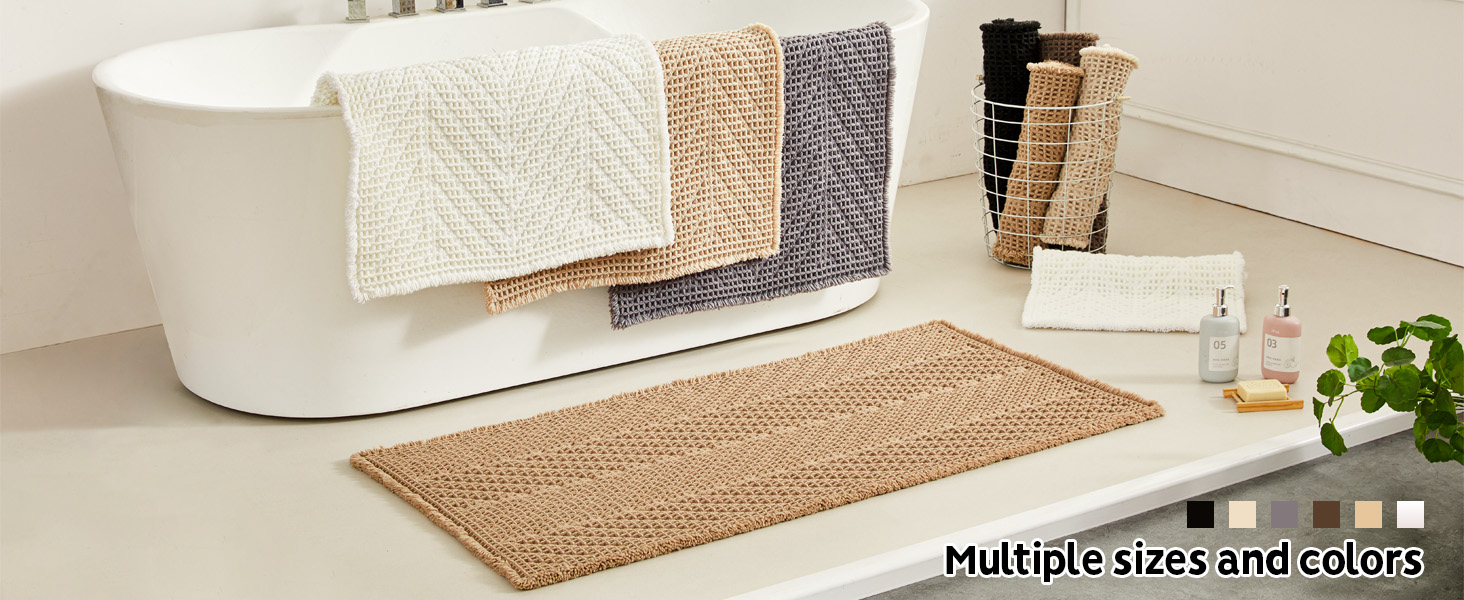 thumbnail video image 2 of BULULOM Black Bathroom Rug, Small Waffle Bath Mat Non Slip Washable Super Absorbent Quick Dry, Boho Farmhouse Bathroom Decor, 16"*24" Black, 2 of 11