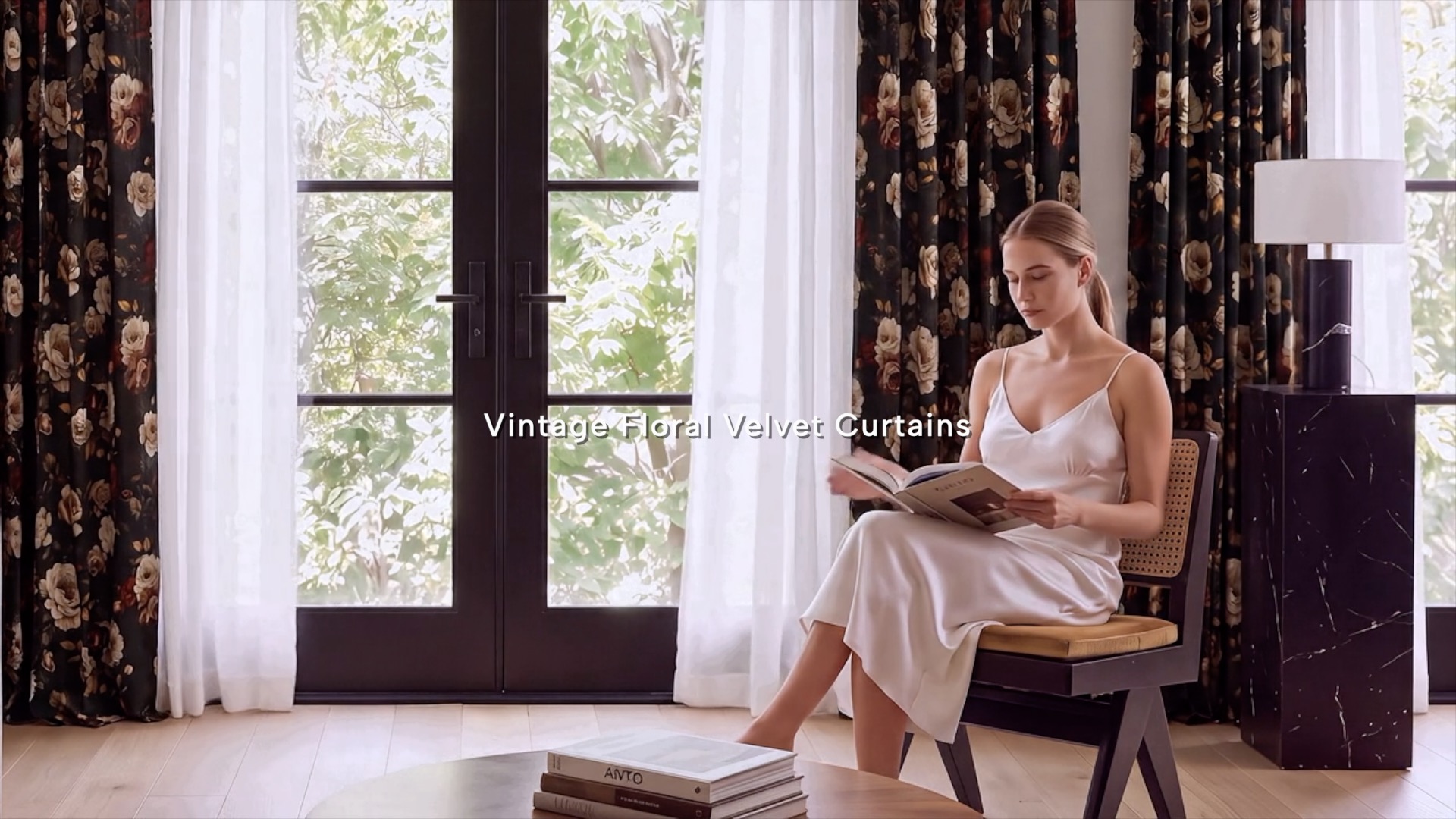 thumbnail video image 2 of NICETOWN Green Velvet Curtains for Bedroom, Rose Printed Velvet Curtains Back Tab Thermal Insulated Room Darkening Drapes for Living Room, 52"x102", 2 Panels, 2 of 10