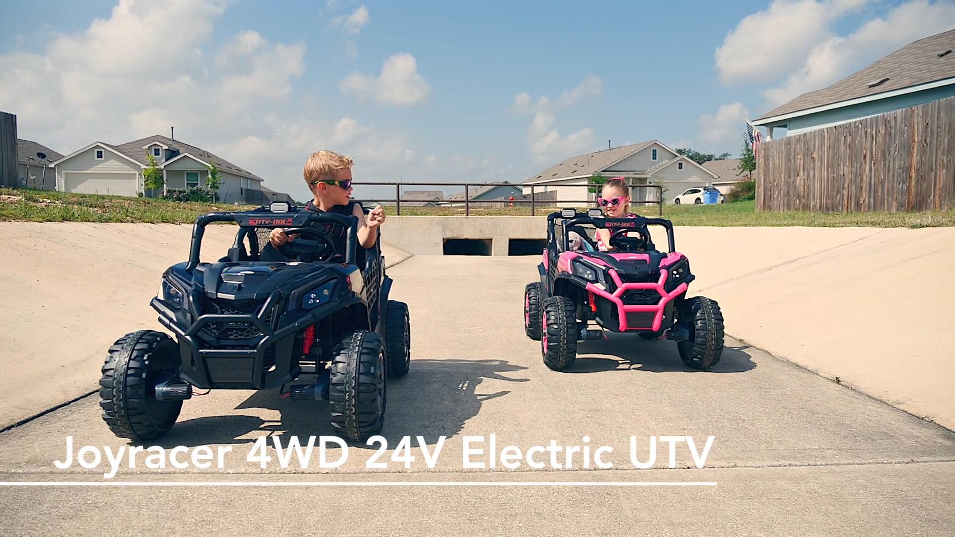 thumbnail video image 2 of Joyracer 4WD 24V Ride on Toys Car w/ 2 XL Seater Remote Control, Electric UTV w/ 4*200W Motor, Power Car Wheels, LED Lights, Spring Suspension, 3 Speeds, Bluetooth Music, Green, 2 of 9
