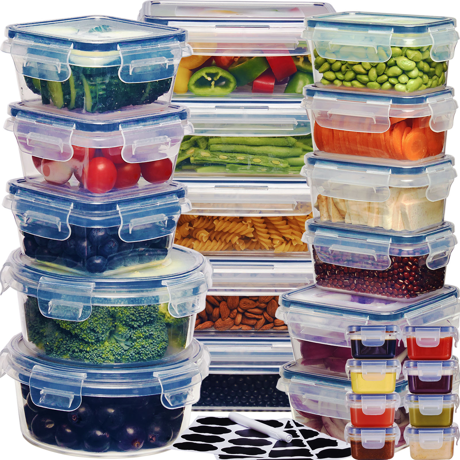 SHIGEER Airtight Food Storage Container Set, 24-Piece, Plastic