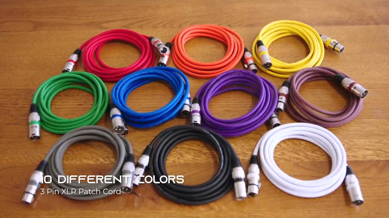 thumbnail video image 2 of GearIT XLR to XLR Microphone Cable (6 Feet, 10 Pack) XLR Male to Female Mic Cable 3-Pin Balanced Shielded XLR Cable for Mic Mixer, Recording Studio, Podcast - Multi Colored, 6Ft, 10 Pack, 2 of 11