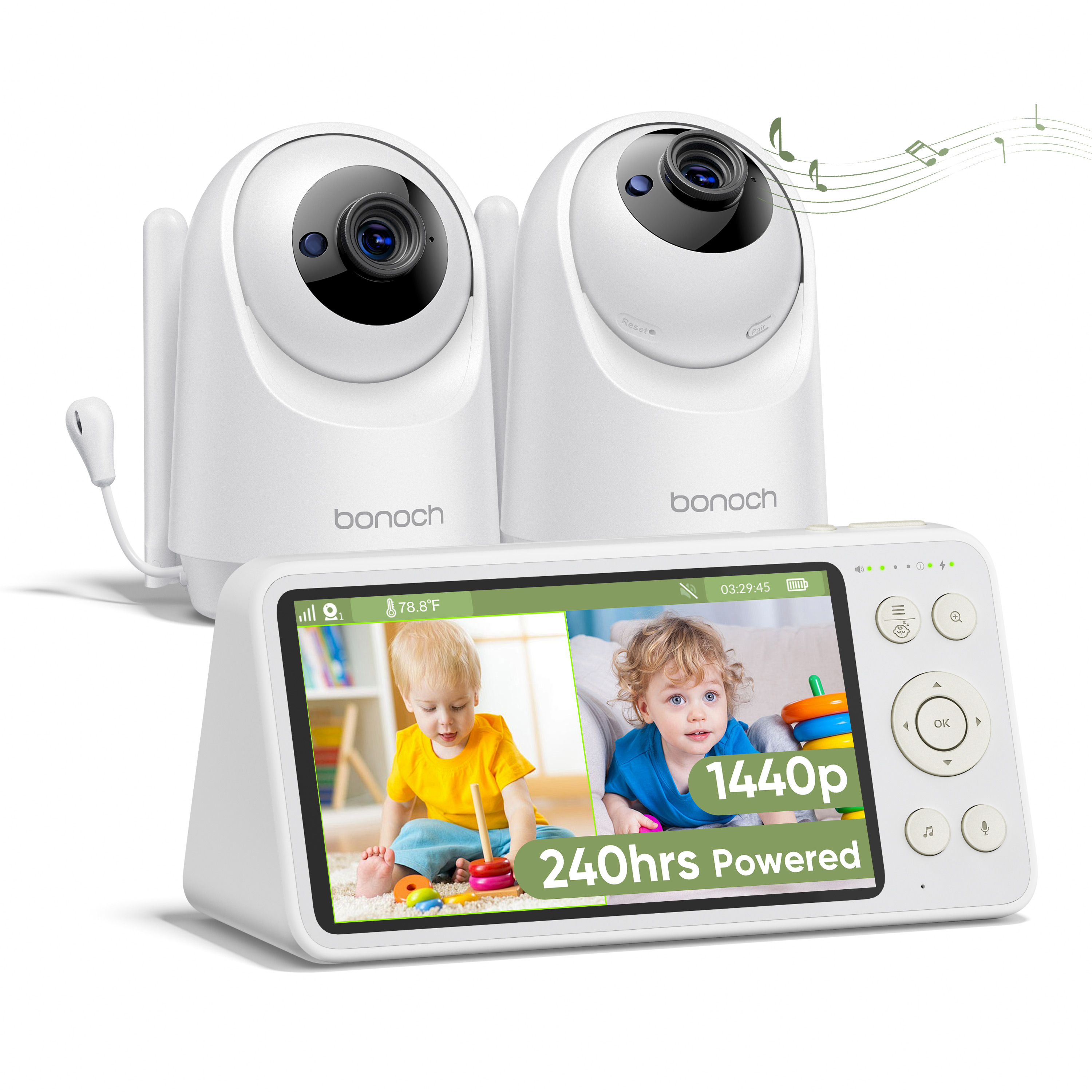 thumbnail video image 2 of 1440p Baby Monitor with 2 Cameras and 5.5'' Split Screen 240h Lasting No WiFi, 2 of 15