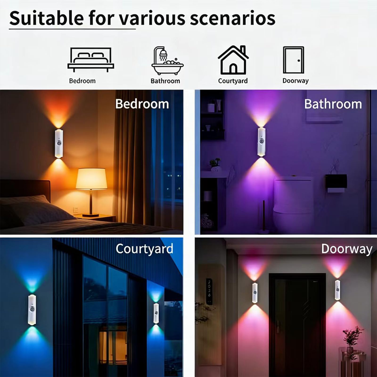 thumbnail video image 2 of 7-Color Smart Rechargeable Motion Sensor RGB Ambient Light – Dynamic Color Changing LED Wall Lamp, Magnetic Punch-Free Mount for Stairs, Wardrobe & Cabinet, 2 of 8