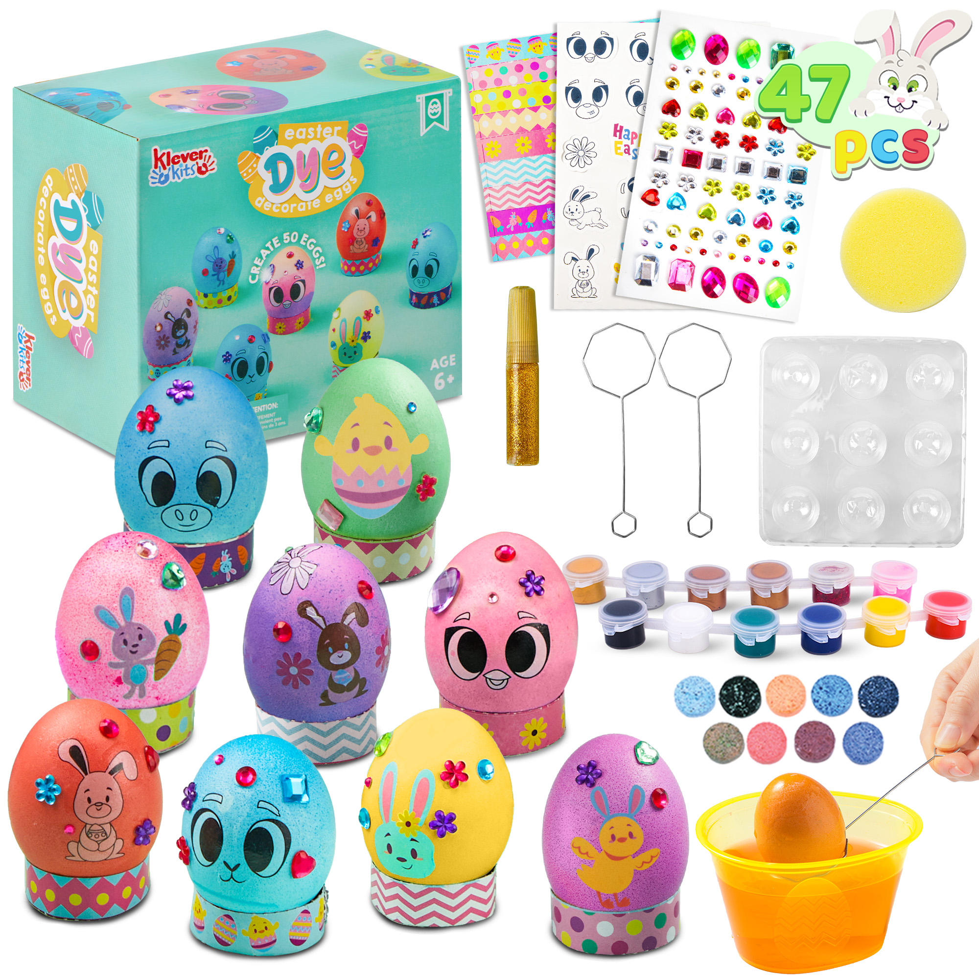 thumbnail video image 2 of Joyfy 47pcs Easter Egg Dye Decoration Kit for Kids, Easter Crafts for Kids, DIY Easter Eggs Coloring Kit, Boys Girls Easter Creativity Activity, 2 of 11