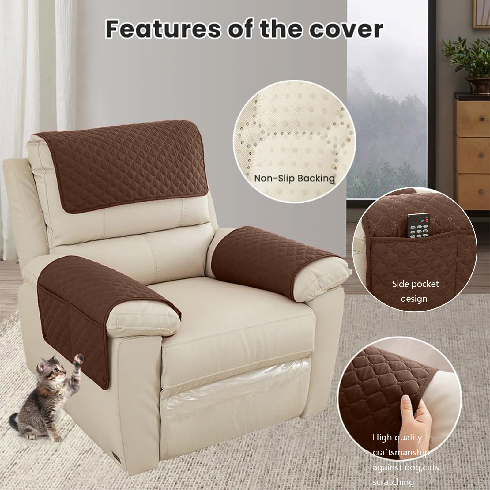 thumbnail video image 2 of Armrest Covers for Sofa Recliner Chair Covers Chair Couch Arm Covers Protector Furniture Protector Slip Side Storage Pocket Rainproof Dirt Resistive and Scratch Resistive, 2 of 8