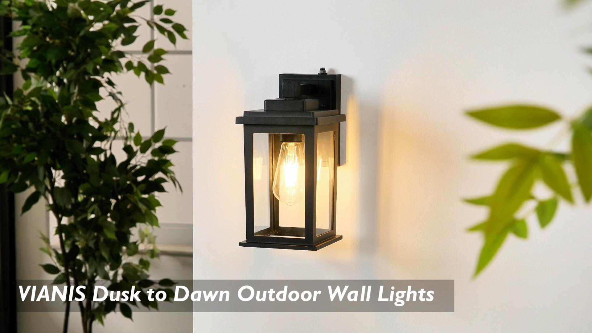 thumbnail video image 2 of VIANIS White Outdoor Wall Lights, Dusk to Dawn Porch Lights Outdoor, Anti-Rust Exterior Lighting Fixtures, Dusk to Dawn Outdoor Lighting with Tempered Glass for House, Porch, Garden, Waterproof, 2 of 10