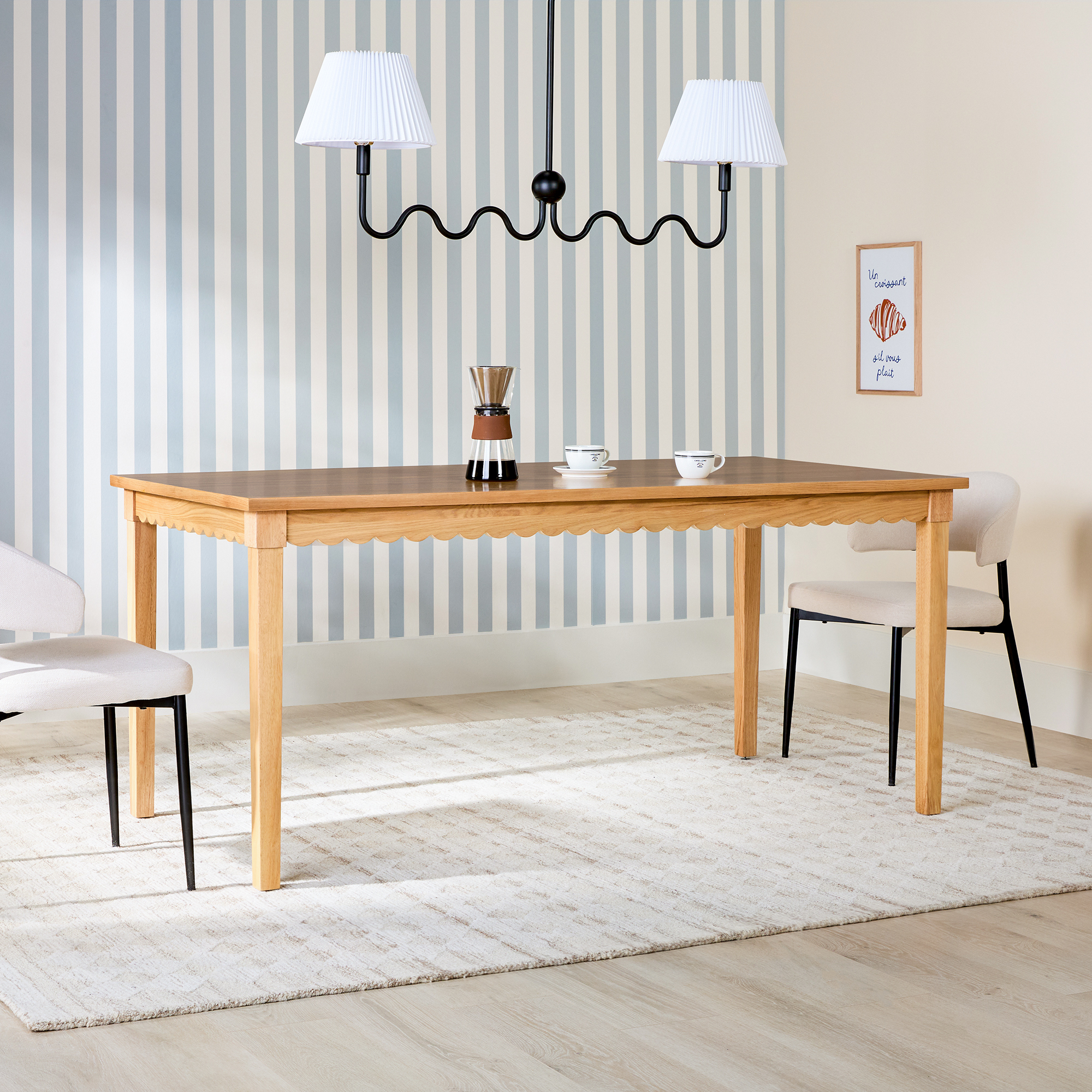 thumbnail video image 2 of Walker Edison Modern Solid Oak Scalloped Dining Table for 6, White Oak, 2 of 13