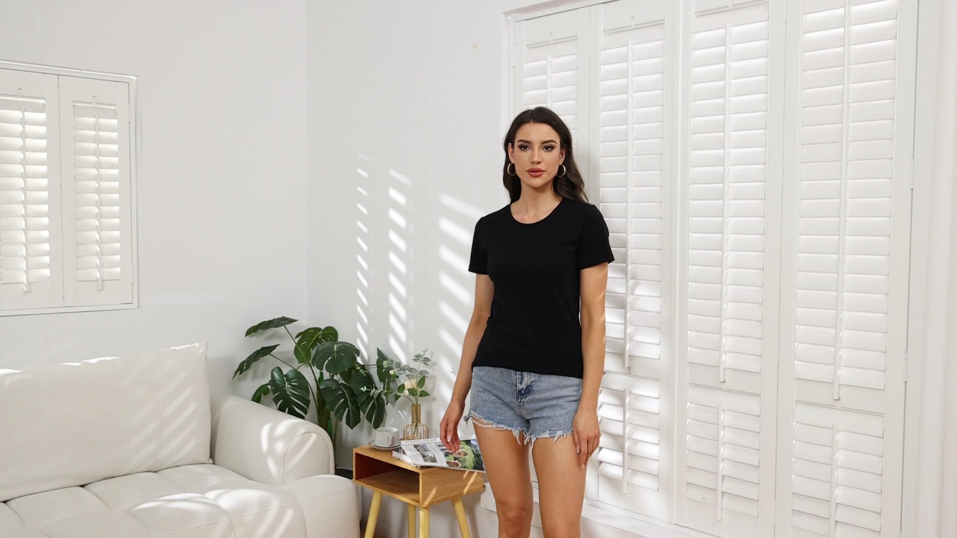 thumbnail video image 2 of wirarpa Womens 2 Pack Crew Neck T-Shirts Short Sleeve Summer Tops Fashion Basic Tees Black/Grey Size Medium, 2 of 6