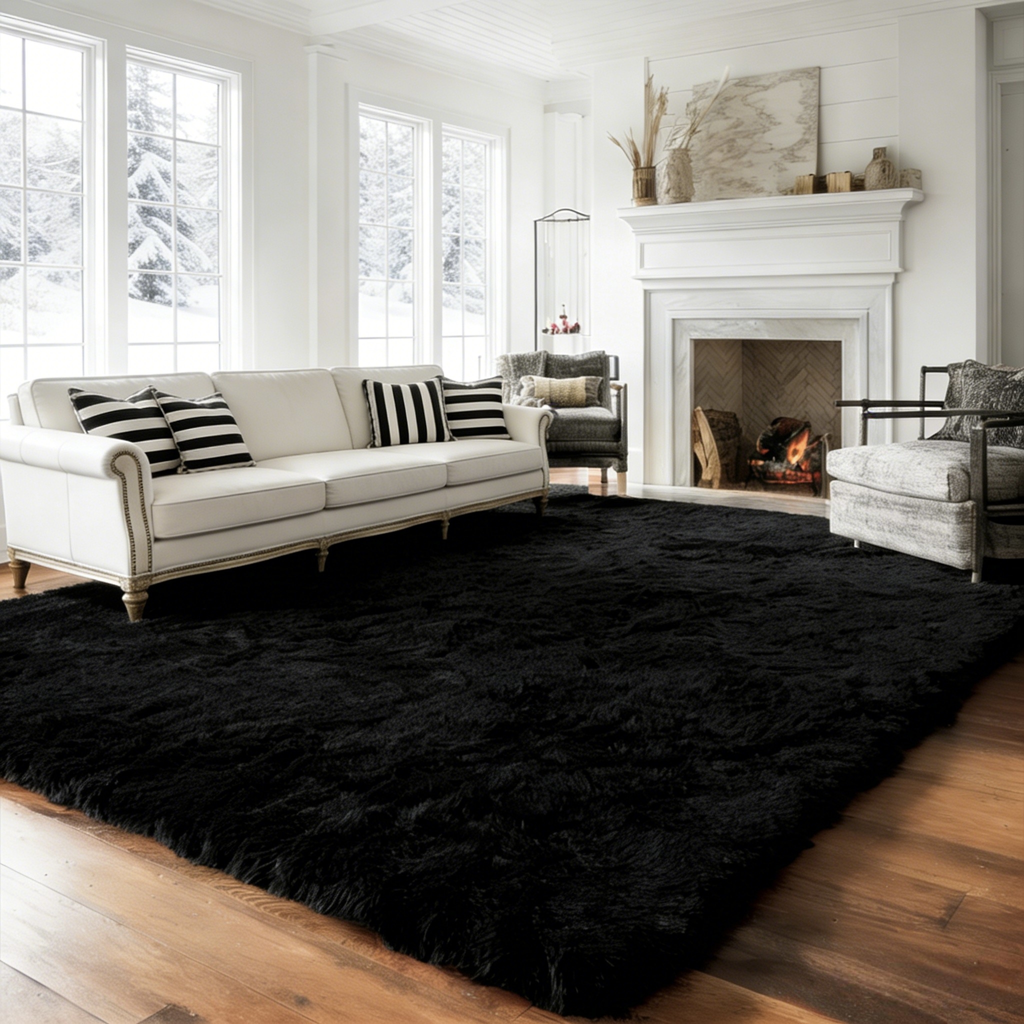 thumbnail video image 2 of Area Rugs for Living Room Bedroom, 5ft x 8ft Soft Fluffy Shag Indoor Floor Carpet for Living Room Bedroom Dining Room Office Home Decor, Black, 2 of 7