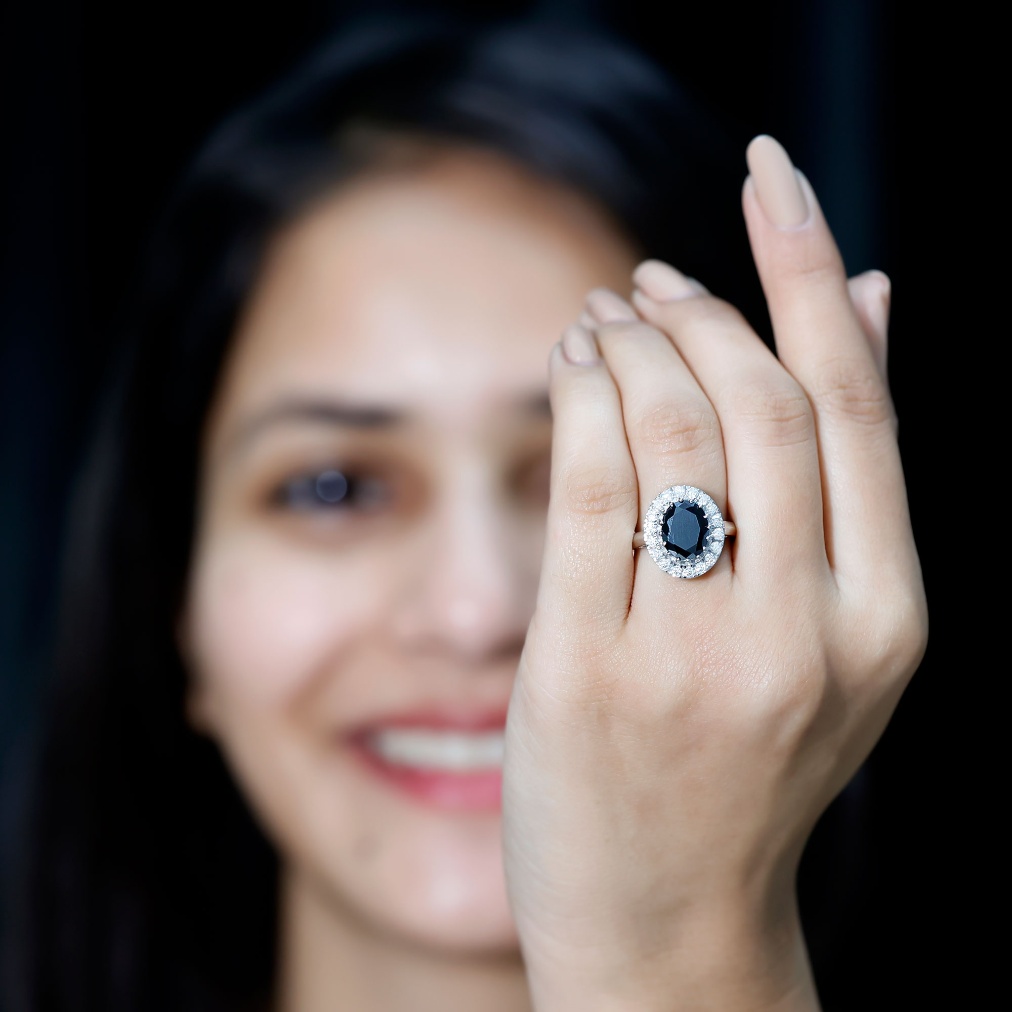 thumbnail video image 2 of Rosec Jewels - Lab Created Black Diamond Engagement Ring with Moissanite Halo - Vintage Inspired Ring - Jewelry Box Included, 10K White Gold, US 7.50, 2 of 8