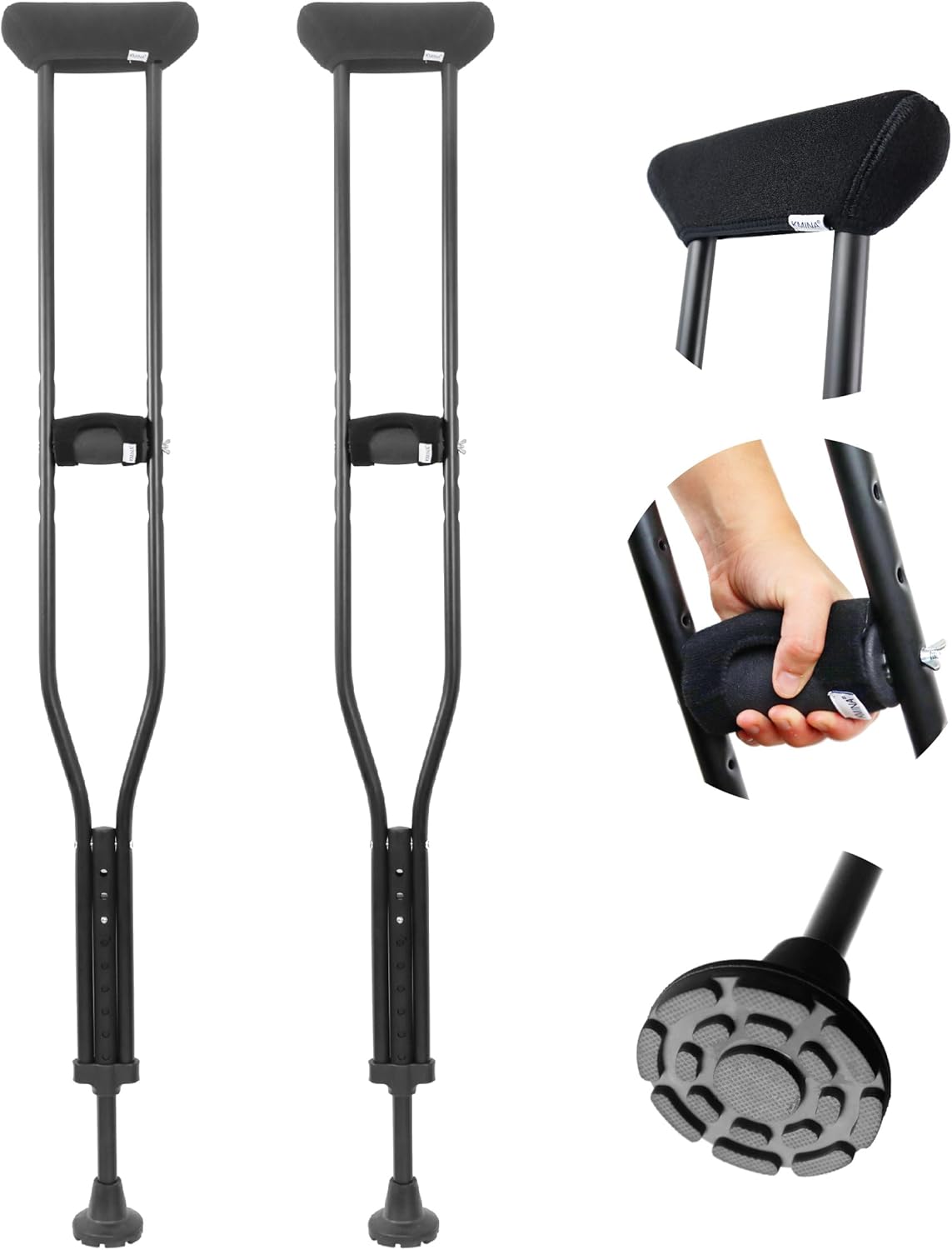 thumbnail video image 2 of KMINA - Crutches for Adults (x2 Units, SIZE L), Underarm Crutches Adult with Crutch Pads - Made in Europe, 2 of 8