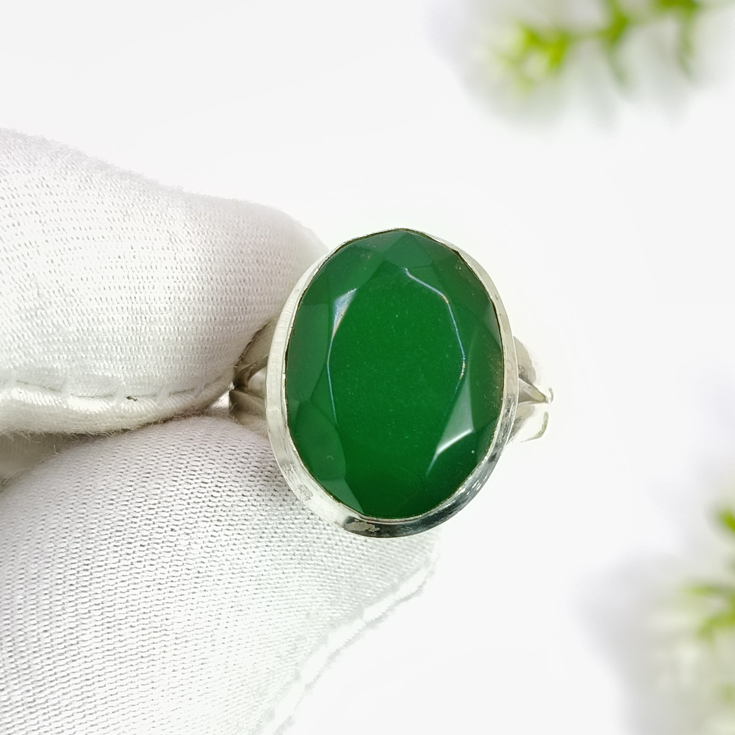 thumbnail video image 2 of SATYAVIE JEWELLERY 925 Sterling Silver Ring For Womens Green Onyx Ring Sterling Silver Engagement Ring Bezel Set Gemstone Ring Size US 10, 2 of 7