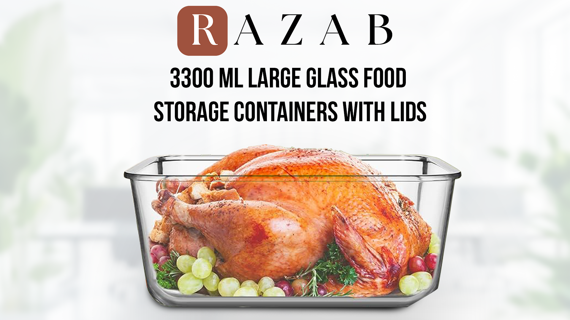 thumbnail video image 2 of Razab 14 Cup, 112oz Large Glass Storage Containers with Lids, Leakproof Meal Perp Container for Storing Food, Baking and Roasting Chicken, 2 of 10