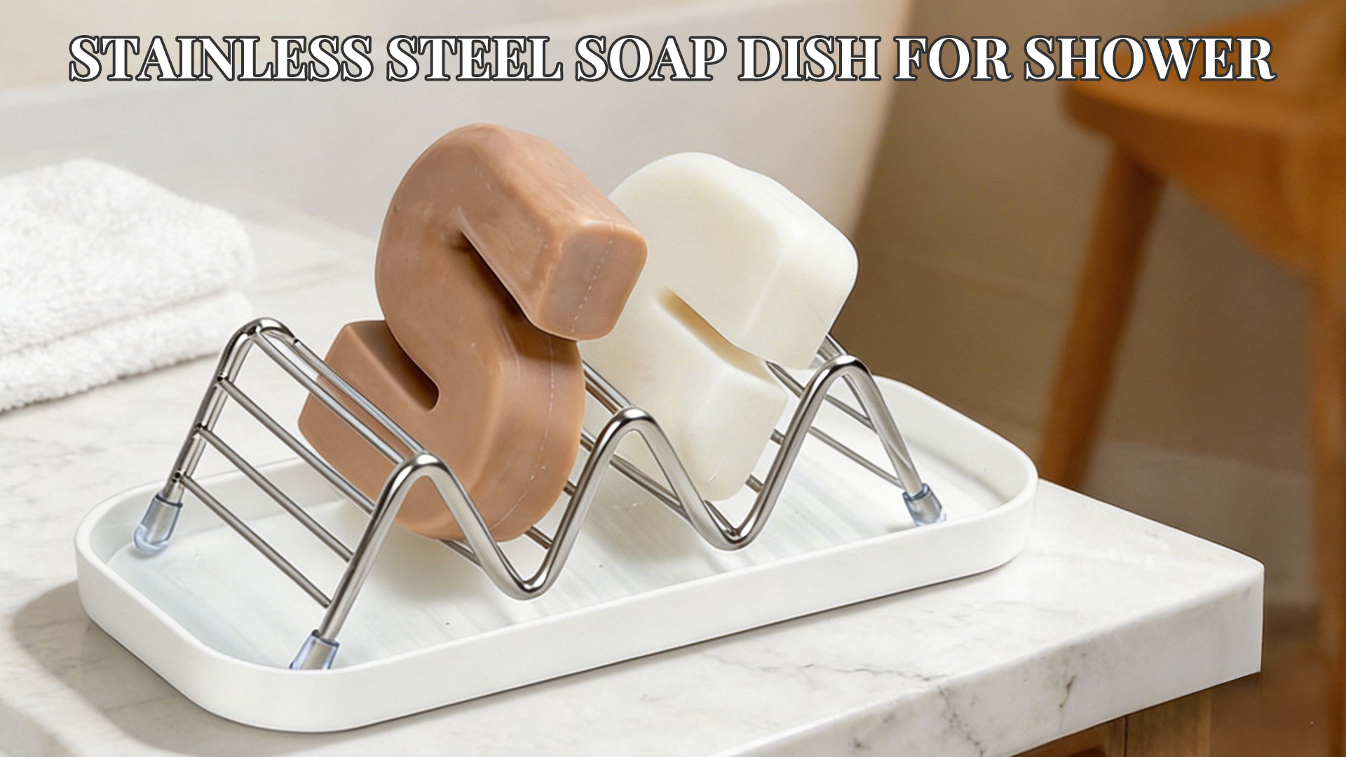 thumbnail video image 2 of AIMAIAIMAI Soap Dish, Holds 2-3 Bars, 304 Stainless Steel Shampoo Bar Holder with Removable Drip Tray, White, 1 Pack, 2 of 8