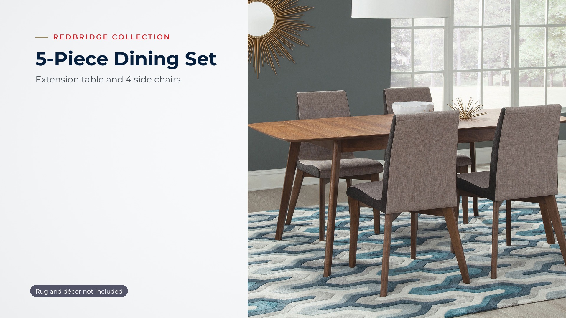 thumbnail video image 2 of Coaster Redbridge 5-Piece Rectangular Dining Set, Natural Walnut, 2 of 9