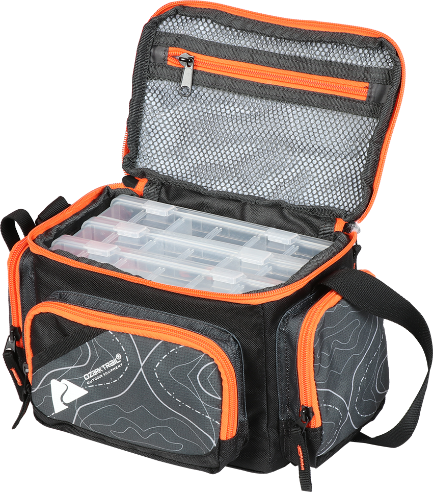 Ozark Trail Soft-sided 350 Fishing Tackle Bag with 3 Tackle Boxes, Black 
