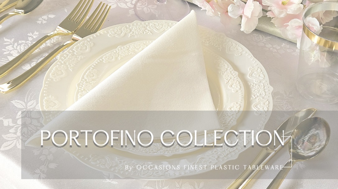 thumbnail video image 2 of " OCCASIONS " 120 Plates Pack,(60 Guests) Vintage Wedding Party Disposable Plastic Plates Set -60x10.25'' Dinner+ 60x7.5'' Salad/Dessert Plate (Portofino Plain Ivory), 2 of 8