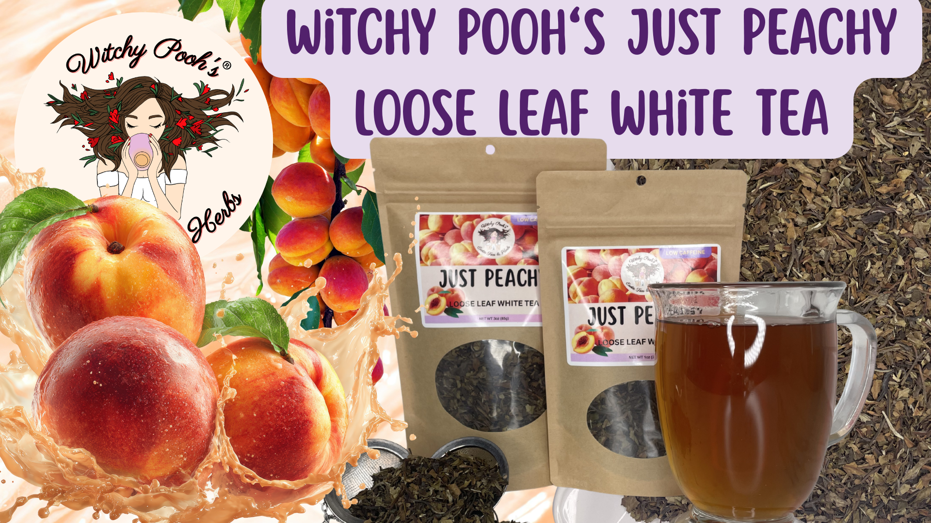 thumbnail video image 2 of Witchy Pooh's Just Peachy Tea - Loose Leaf White Tea, Low Caffeine Content, 3oz, 2 of 6
