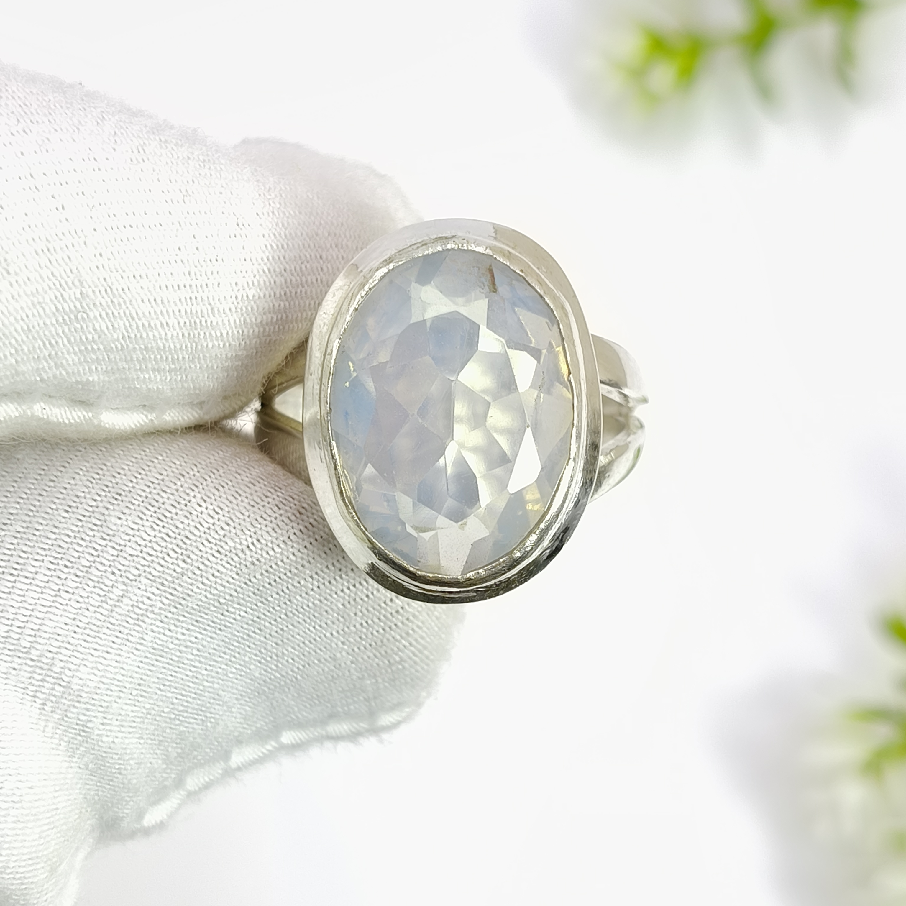thumbnail video image 2 of SATYAVIE JEWELLERY Fine 925 Sterling Silver Ring For Women Opalite Ring Sterling Silver Statement Ring Gemstone Ring Size US 4, 2 of 7