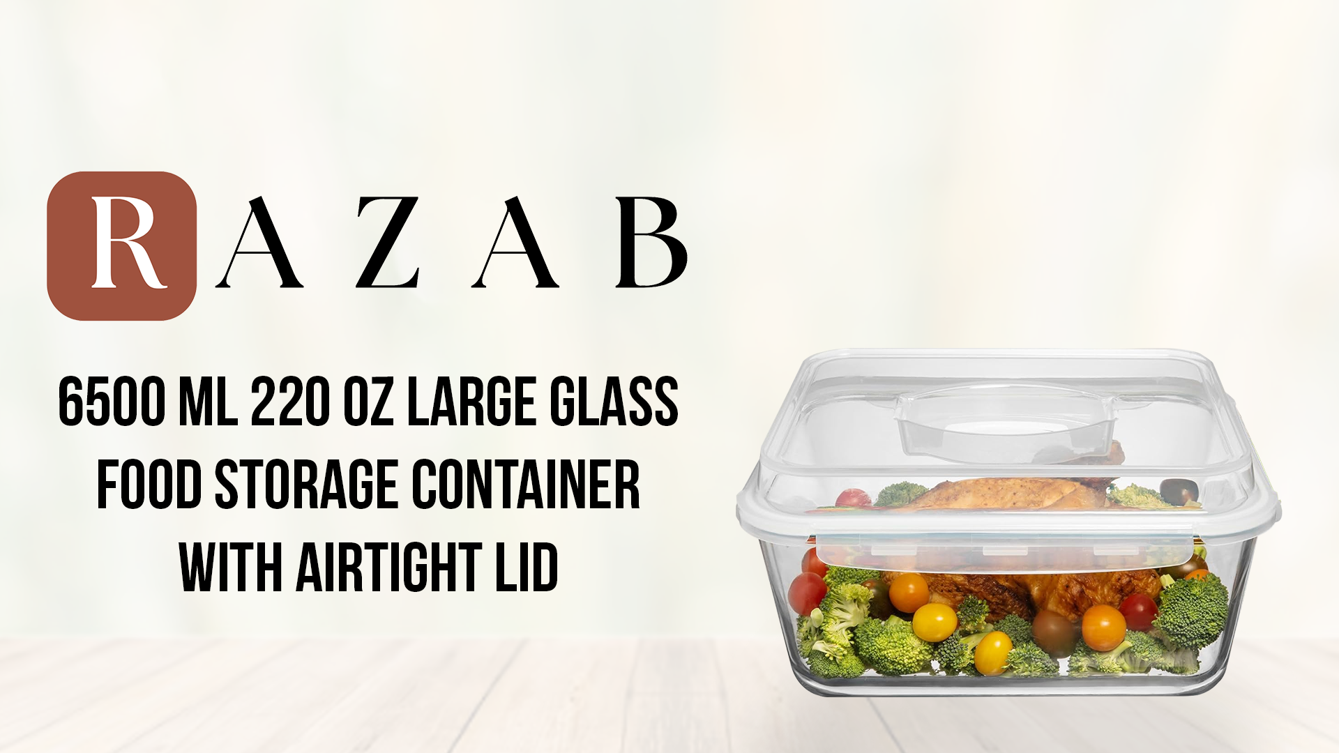 thumbnail video image 2 of Razab 6500ml & 520ml Extra Large Glass Food Storage Containers with Lids - Leakproof Glass Meal Prep Containers with Lids for Roasting & Storing Leftover - Microwave & Oven Safe, 2 of 9