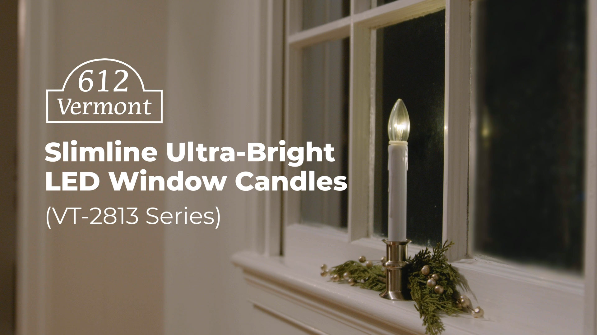thumbnail video image 2 of 612 Vermont Slimline Ultra-Bright LED Window Candles, Battery Operated, Metal Base (Brushed Nickel), 2 of 9
