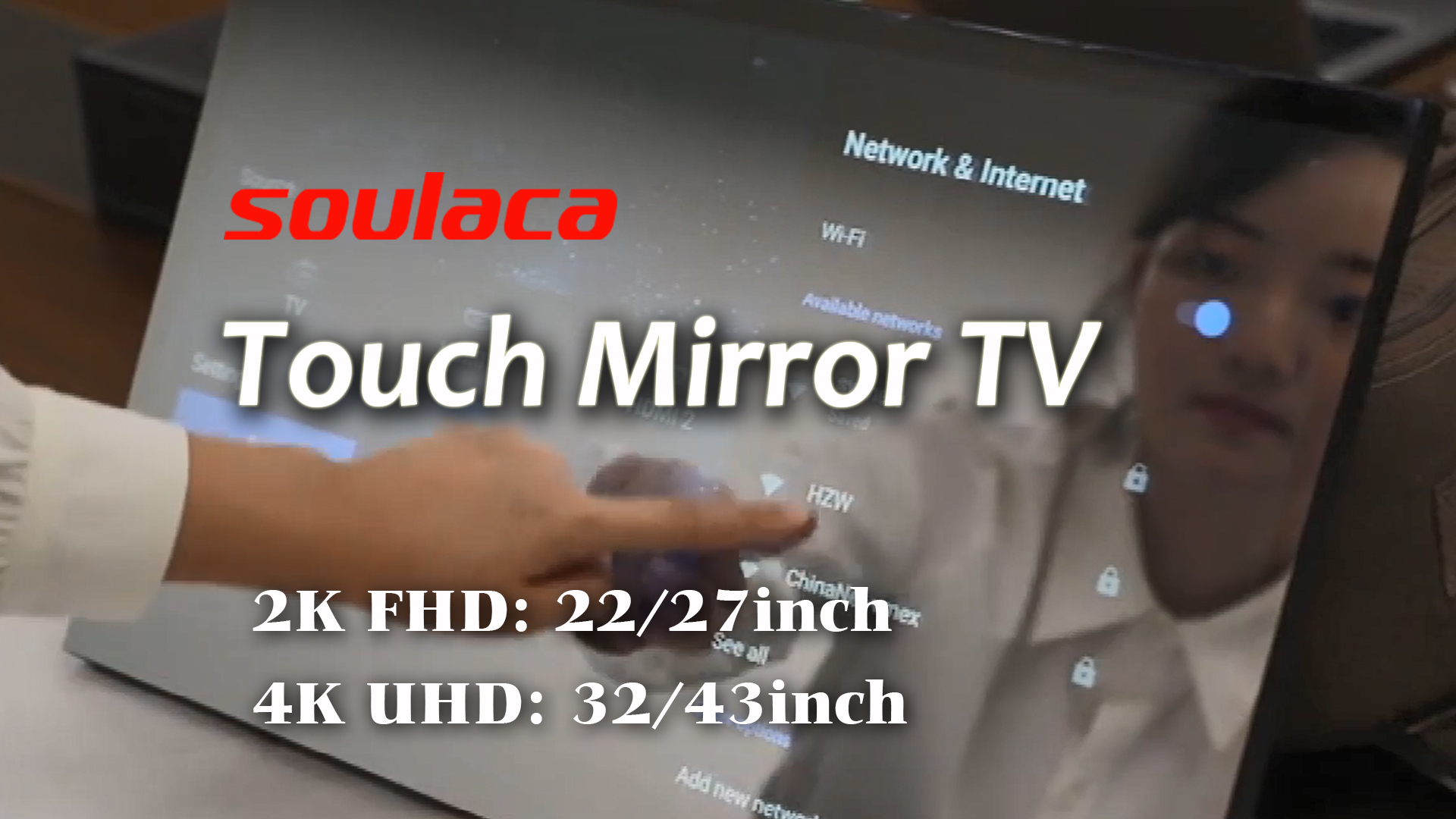thumbnail video image 2 of Soulaca Smart 42 inches Touchscreen 4K LED Mirror Television for Bathroom Waterproof IP65 SPA Pool Indoor Advertise ATSC DTV Tuner, 2 of 10