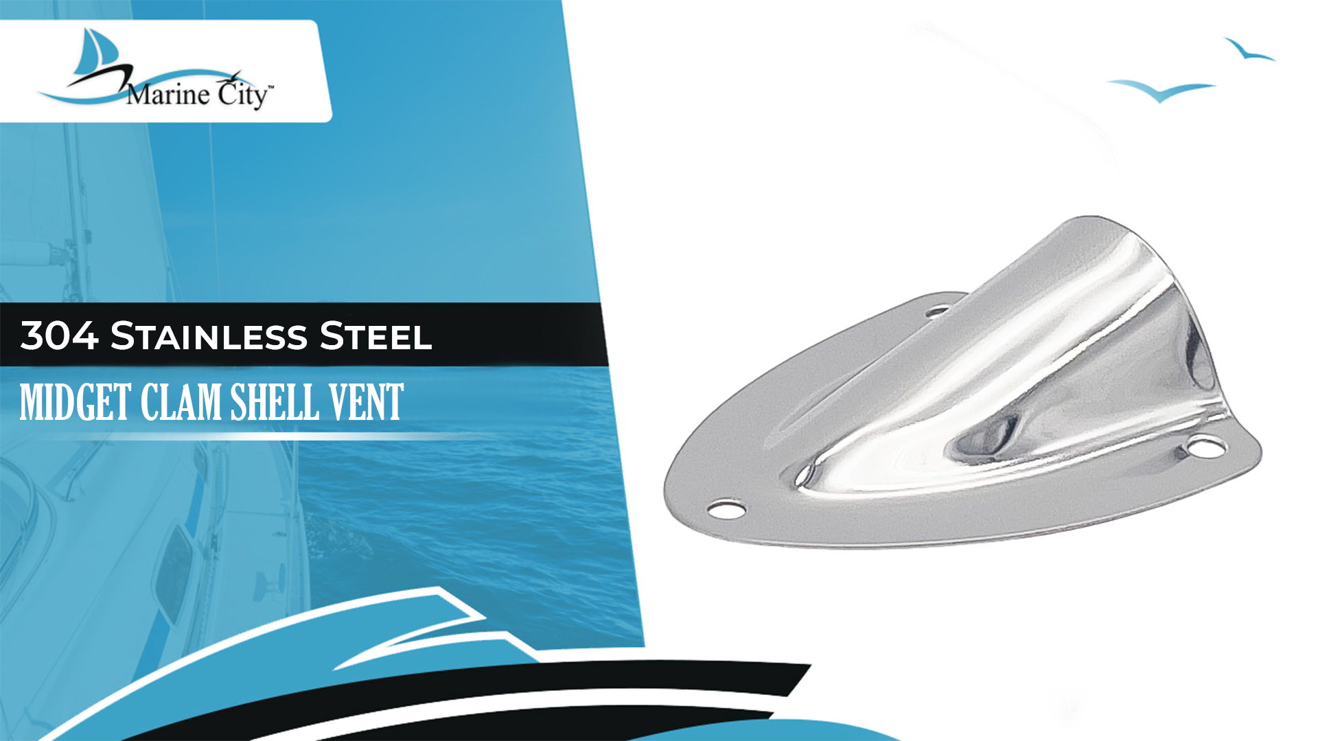 thumbnail video image 2 of MARINE CITY Midget Clamshell Vent Wire Cable Cover, Stainless Steel with Strong Fine Polished Smooth Finish, Ideal for Marine, Yachts, Surfing, Water Sports, RV Accessories - 2 Pcs, 2 of 9