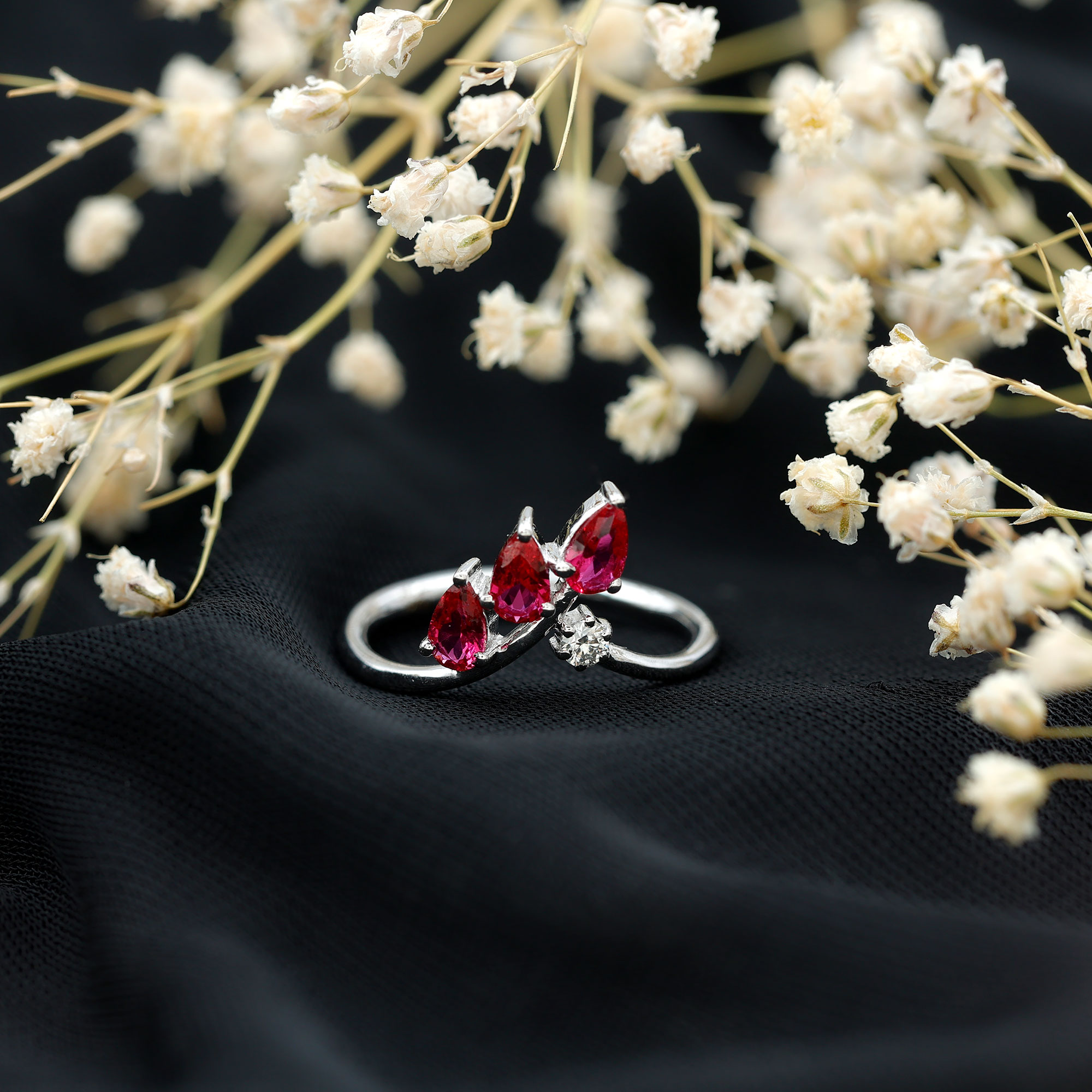 thumbnail video image 2 of Rosec Jewels Lab Grown Ruby Diamond Stackable Ring - Nature Inspired Leaf Ring - AAAA Quality, 18K Yellow Gold, US 4.00, 2 of 9