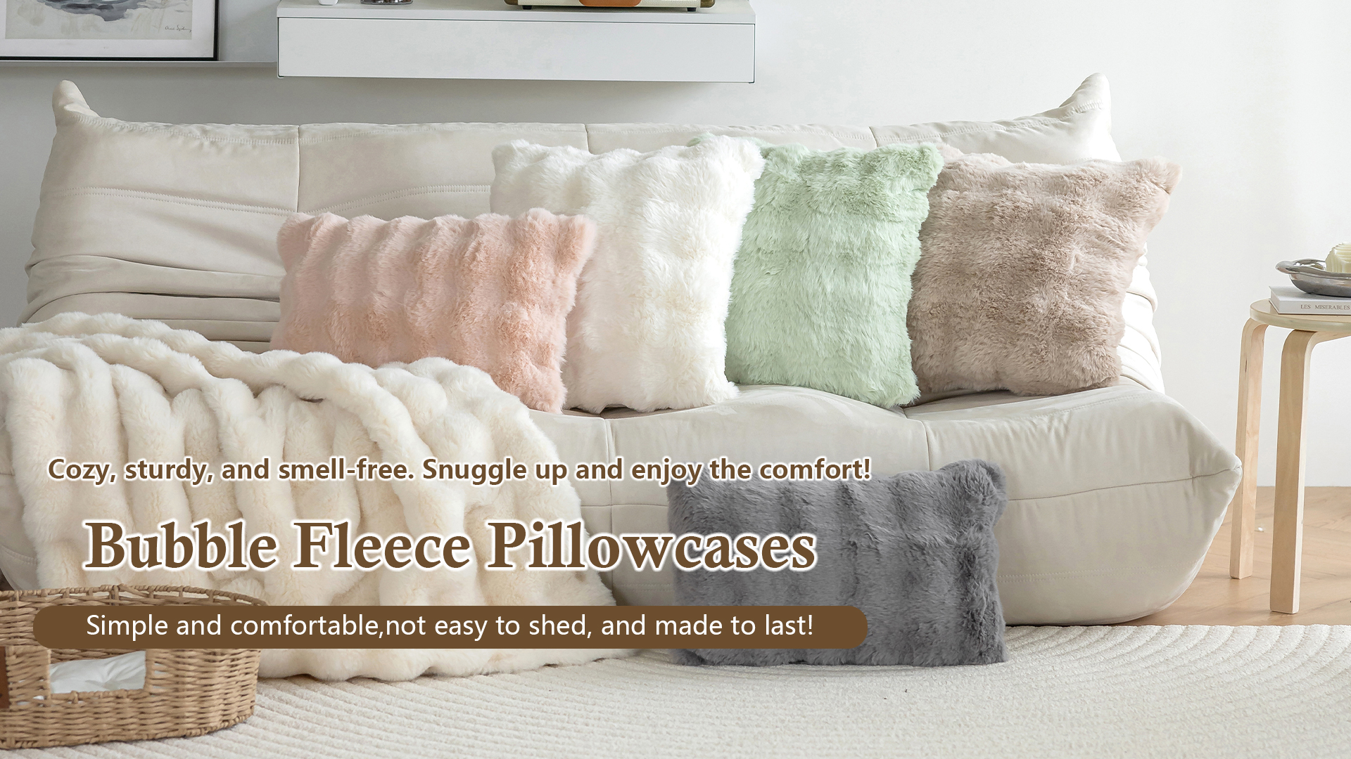 thumbnail video image 2 of FEOYA Throw Pillows Covers 18*18 Inches Plush Pillowcase Cover Soft Pillows Cover Decorative Cushion Cover Faux Fur Pillow Case for Sofa Bedroom Farmhouse Living Room 2 Pack, 2 of 7