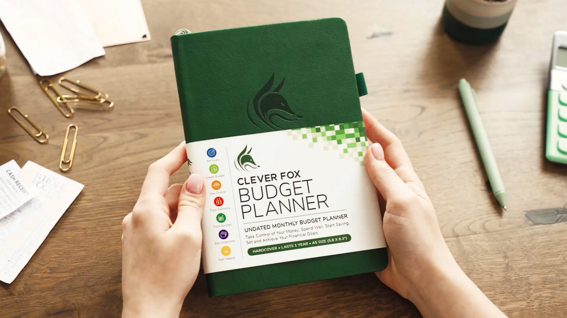 thumbnail video image 2 of Clever Fox Budget Planner - Emerald Hardcover, 2 of 4