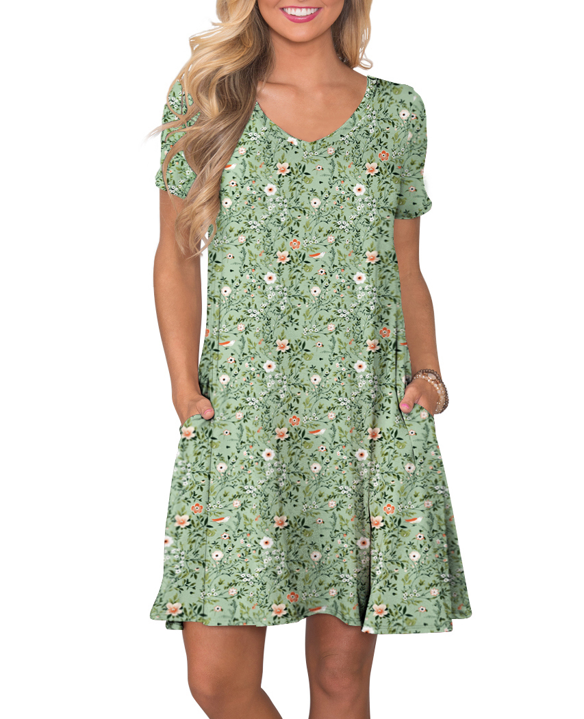 thumbnail video image 2 of ANYJOIN Women's Summer Casual Dresses V Neck Short Sleeve Swing Dress with Pockets, 2 of 6