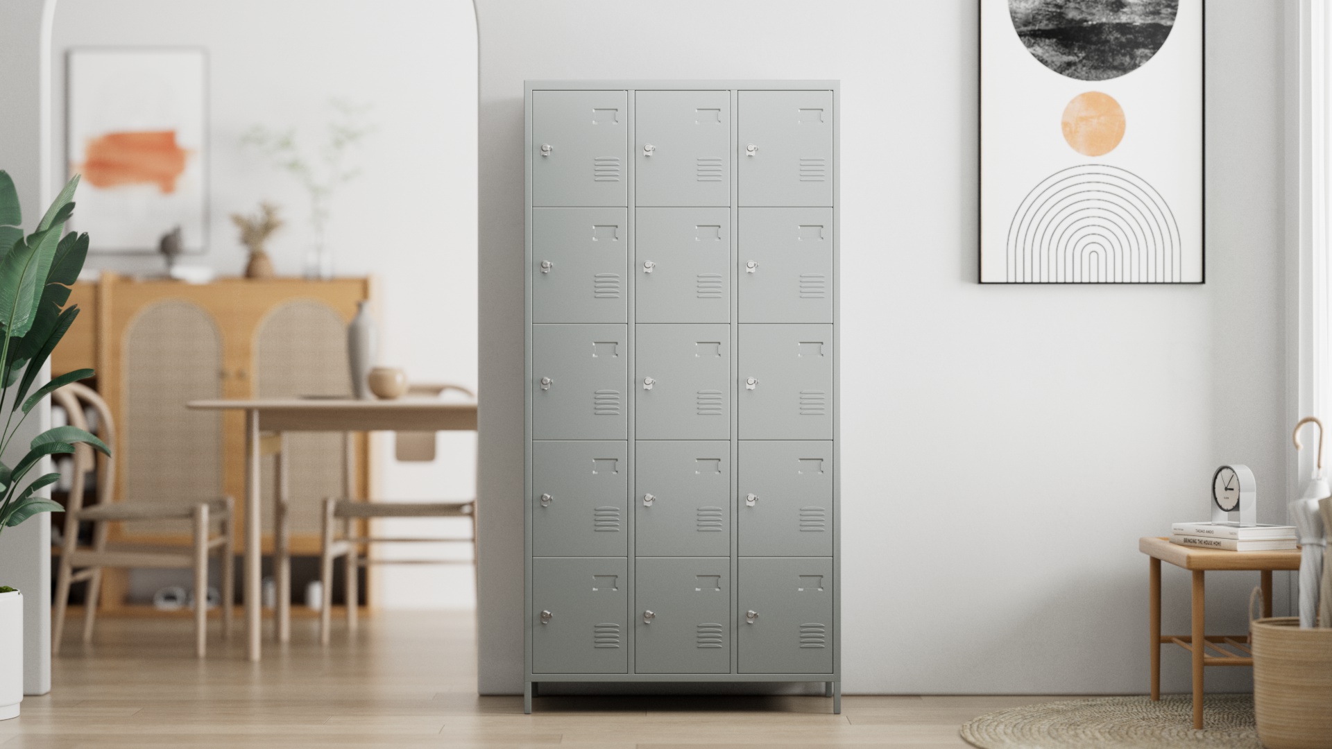 thumbnail video image 2 of Gaeanet Metal Storage Lockers for Employees, Steel Locker Cabinet with 15 Door Lockable,Industrial Storage Locker Cabinet for Gym,School,Office,Assembly Required (Light Gray, 15 Doors), 2 of 8