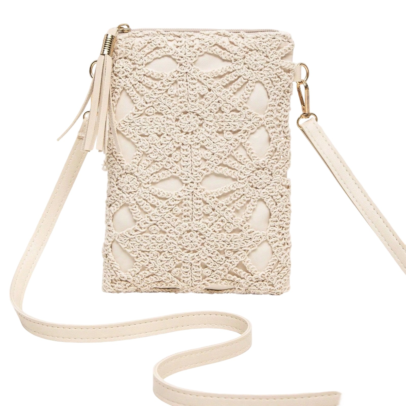thumbnail video image 2 of Small Crossbody Bags for Women, Summer Boho Crossbody Phone Purse, PU Leather Crochet Crossbody Beach Bag, 2 of 12