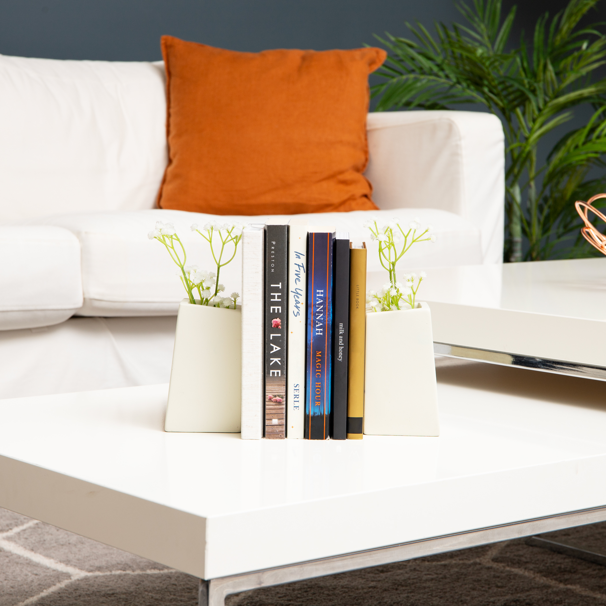 thumbnail video image 2 of Mind Reader Cement Planter Bookends, Desk Decor and Indoor Plants, Set of 2, White, 2 of 8