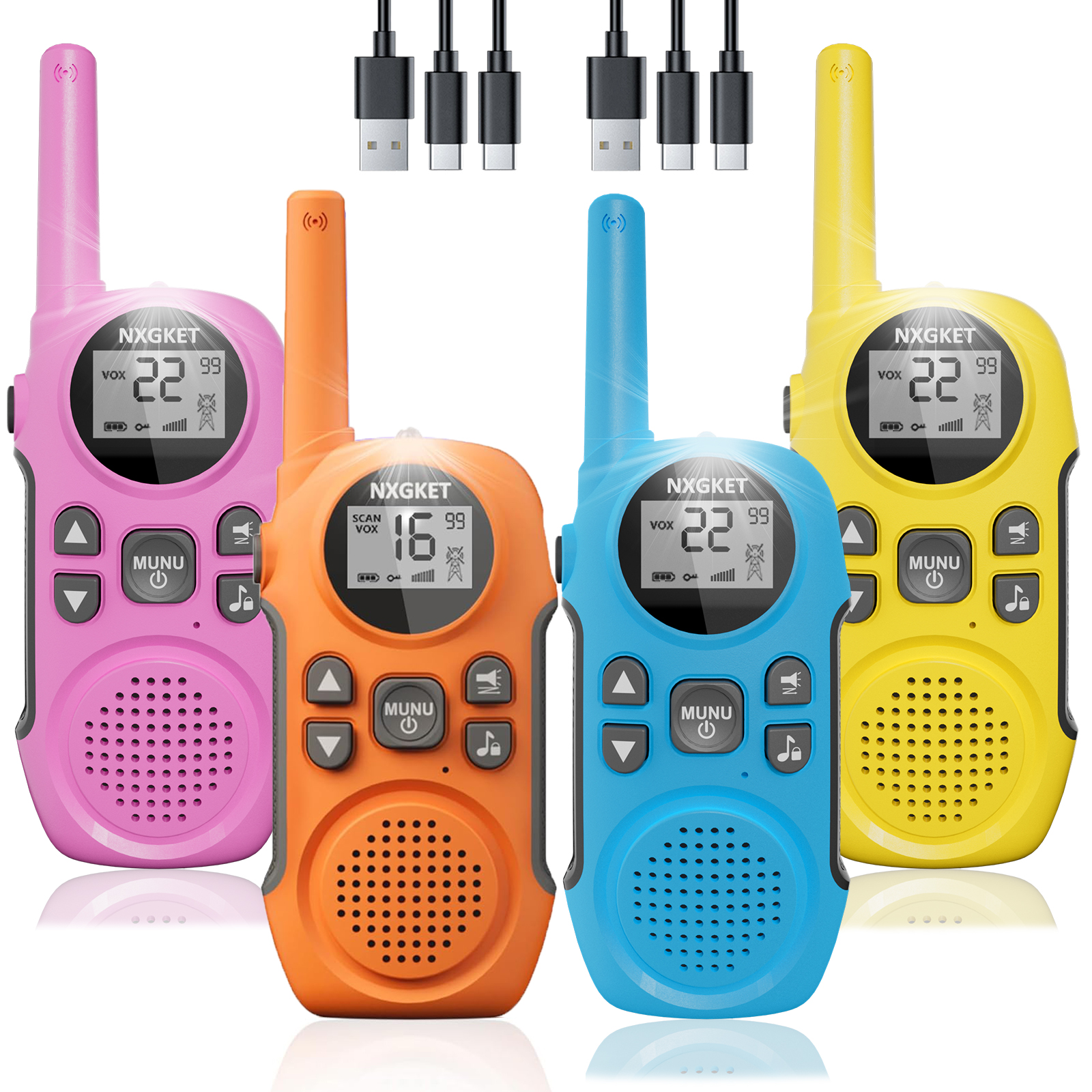 thumbnail video image 2 of NXGKET Walkie Talkies for Adults Kid 4 Pack,Family Walky Talky Adults Rechargeable Radio Long Range,Outdoor Camping Fun Toys Birthday Gift, 2 of 10