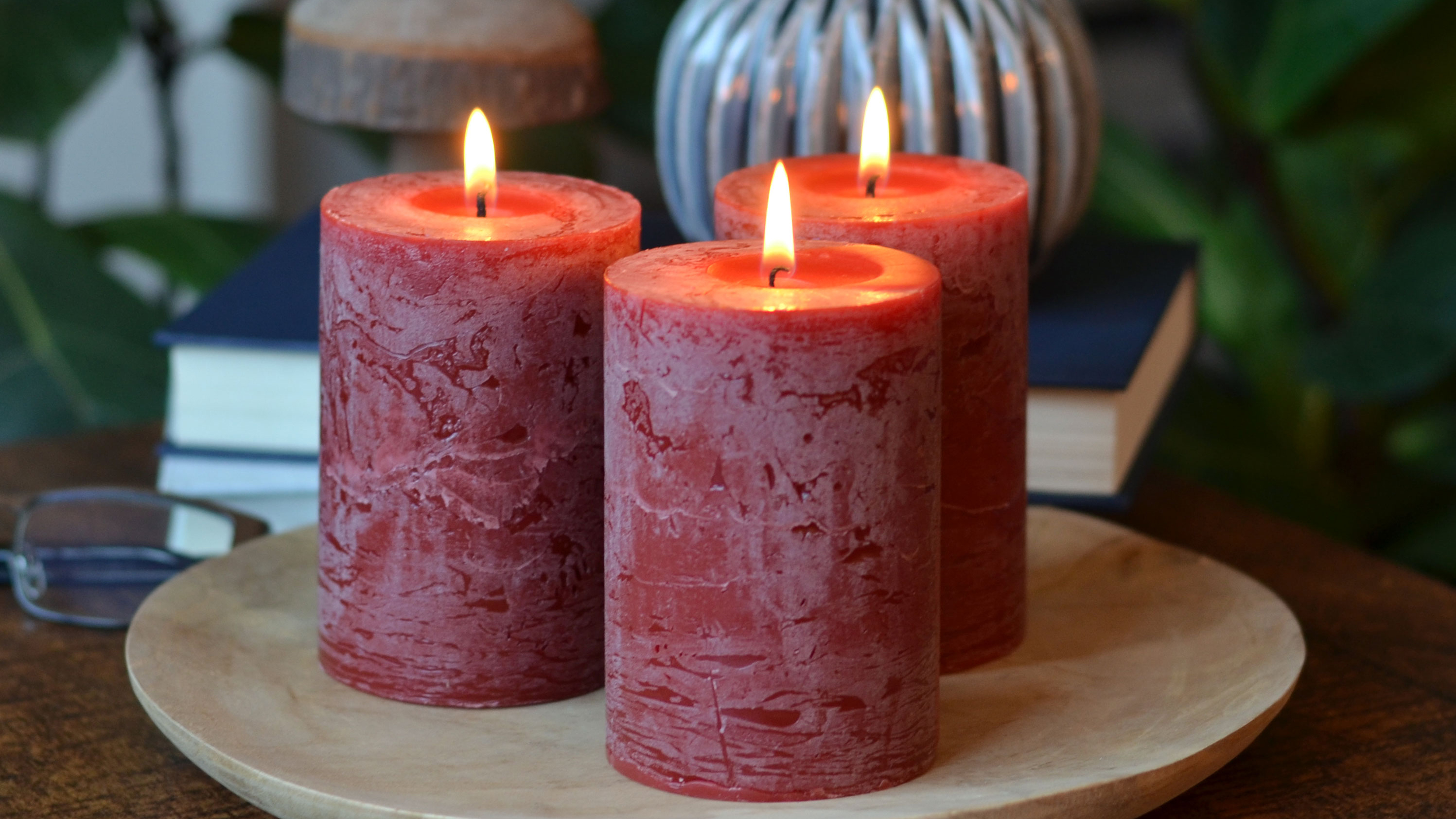 thumbnail video image 2 of 3 Piece Unscented Pillar Candles with 45 Hours Burn Time, Marbled Surface, 2 of 7