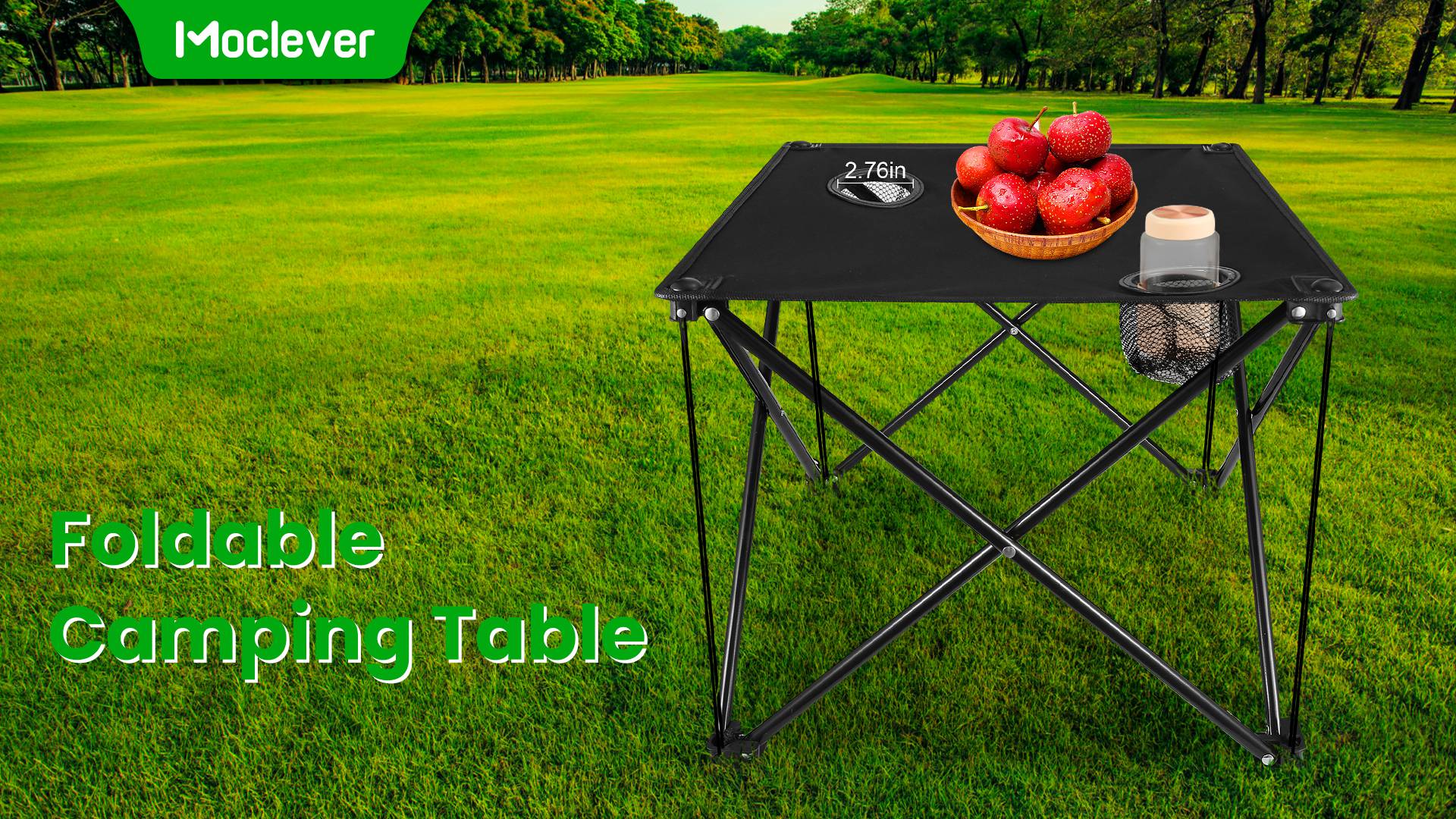 thumbnail video image 2 of Moclever Foldable Camping Table Portable Picnic Table Lightweight Folding Table up to 44lbs with Cup Holder Carrying Bag for Outdoor Camping Travel, 18.5x14.96in, 2 of 11