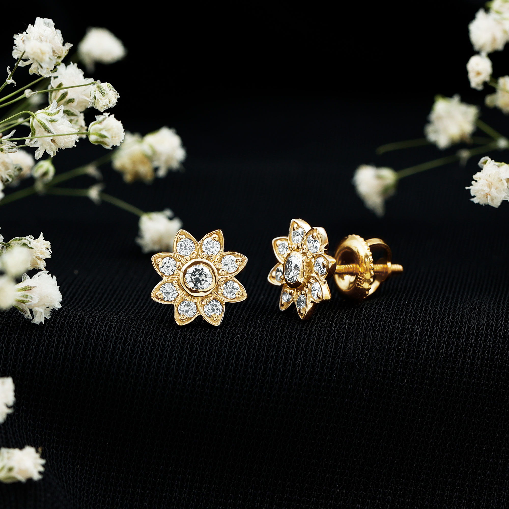 thumbnail video image 2 of Rosec Jewels 1/2 CT Diamond Flower Stud Earrings in Prong Setting, 14K Yellow Gold, 2 of 9