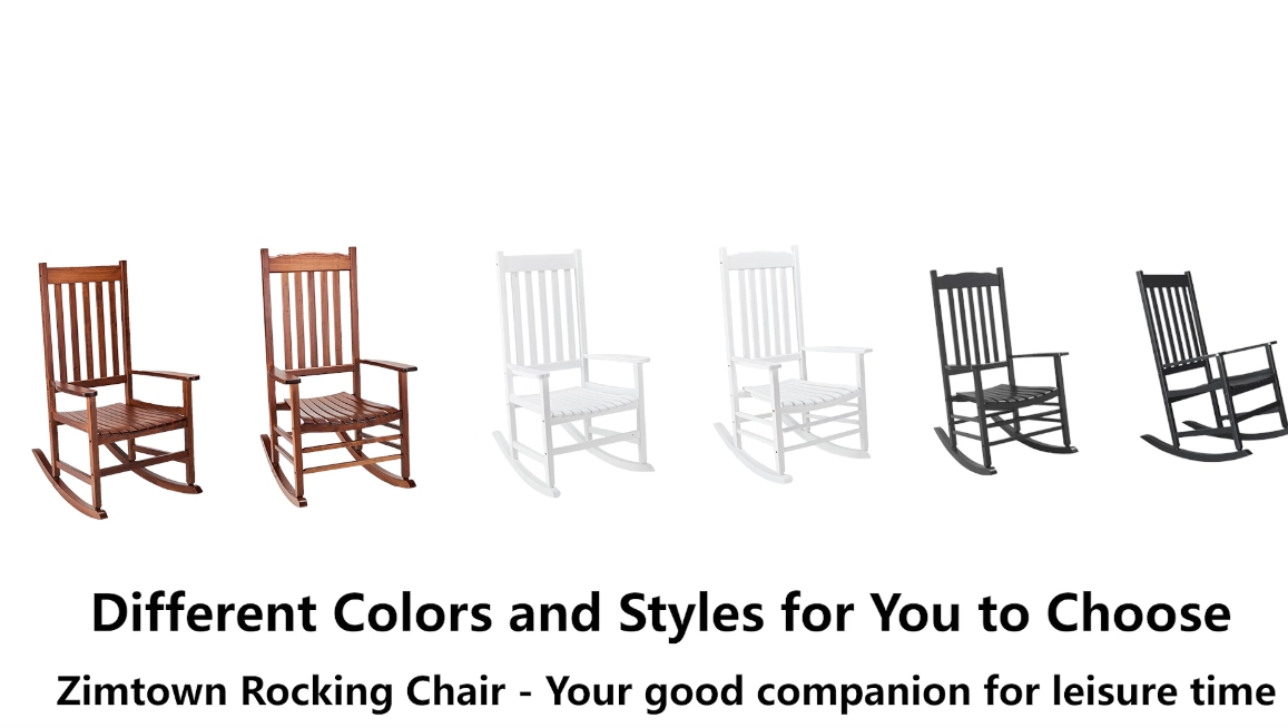 thumbnail video image 2 of Zimtown Rocking Chair Solid Wooden Frame for Garden, Hardwood Patio Funriture, Wood Rocker w/ High Backrest for Comfortable, 2 of 12