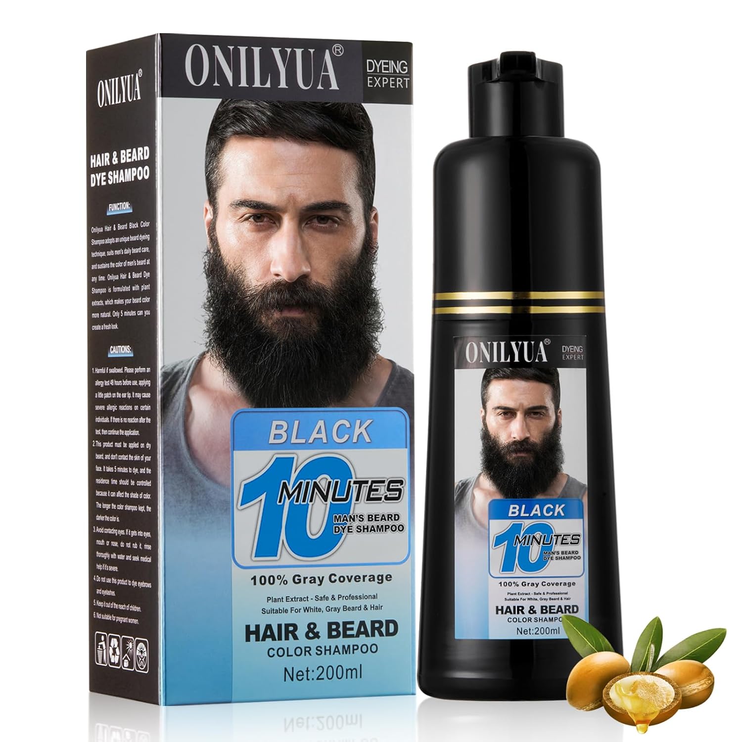 thumbnail video image 2 of Men's 3-in-1 Black Beard & Hair Dye Shampoo, Instant Grey Darkening Beard Color Shampoo in 10 Minutes, Simpler Gray Reducing Mustache & Beard Dye for Men, with Plant Extract for Healthy Facial Hair, 2 of 8