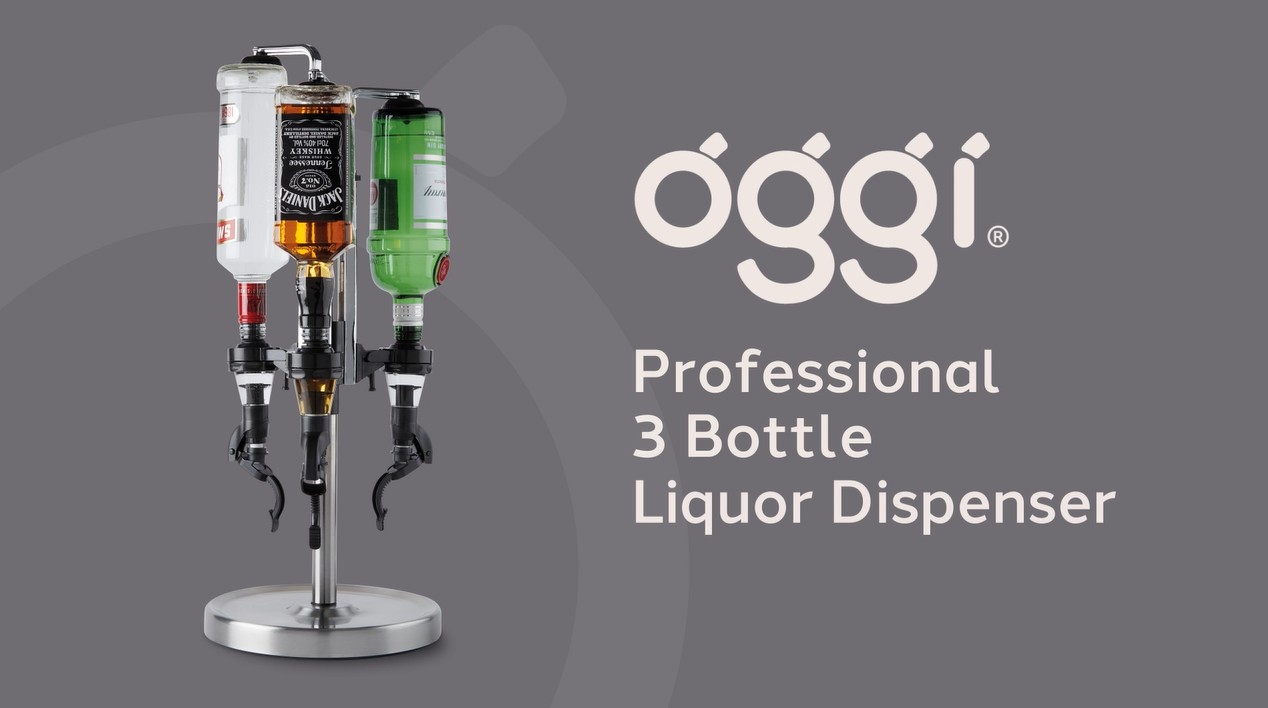 thumbnail video image 2 of Oggi 3-Bottle Revolving Liquor Dispenser, Stainless Steel, 2 of 8