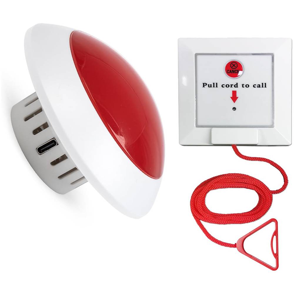 thumbnail video image 2 of Disabled Person Toilet Alarm Bathroom Notice Kit SOS Safety Button Emergency Medical Alert System for Elderly Patient in Hospitals Nurse Call Seniors Toilet Pull Cord Life Alarm with Call Light Syste, 2 of 7